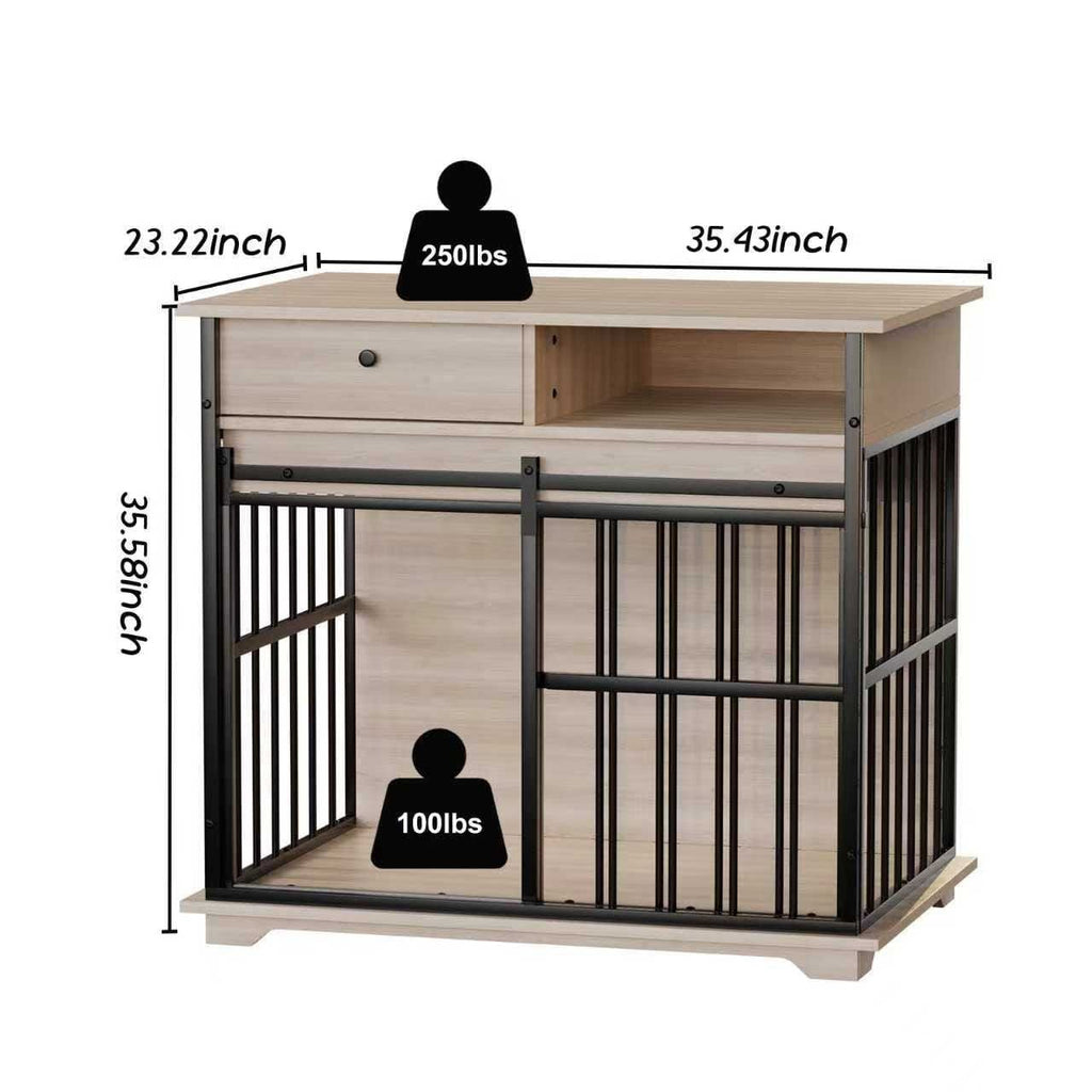 Dog Crate Furniture , Large Dog Cage Furniture with Tray for Medium Large Dogs, Wooden Dog Kennel Furniture - Dog Time Outlet