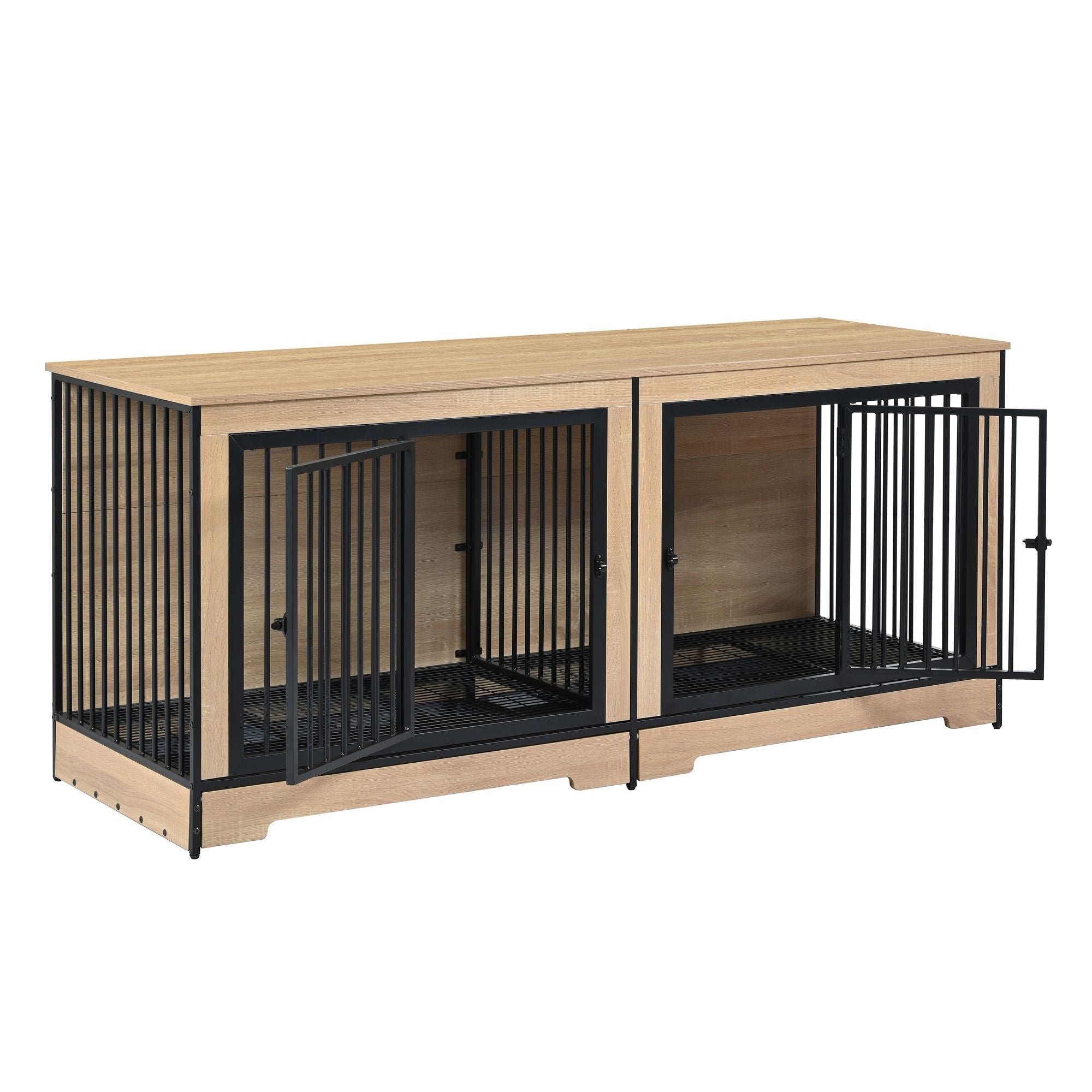 Dog Crate Furniture with Two Combined Room, XL Large Double Dog Cage Furniture with Tray for Medium Large Dogs, Wooden Dog Kennel Furniture - Dog Time Outlet