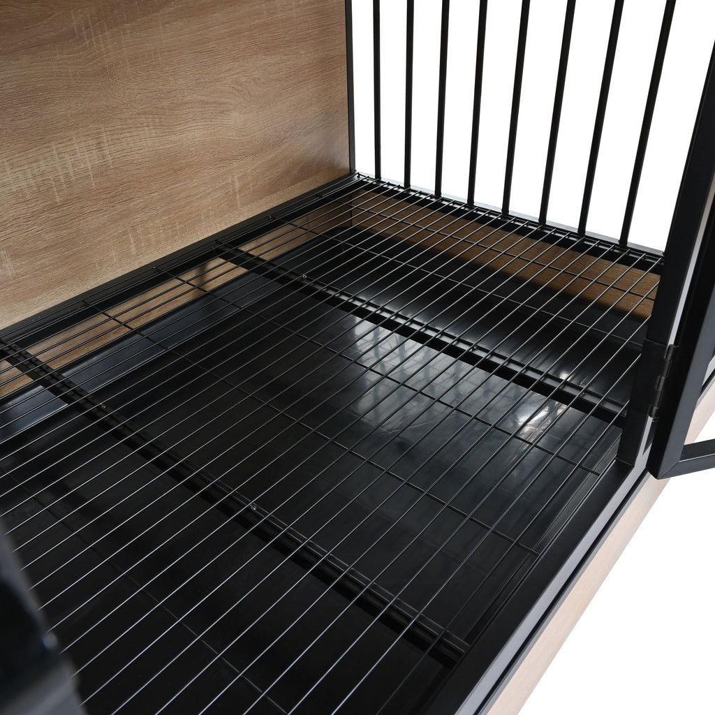 Dog Crate Furniture with Two Combined Room, XL Large Double Dog Cage Furniture with Tray for Medium Large Dogs, Wooden Dog Kennel Furniture - Dog Time Outlet
