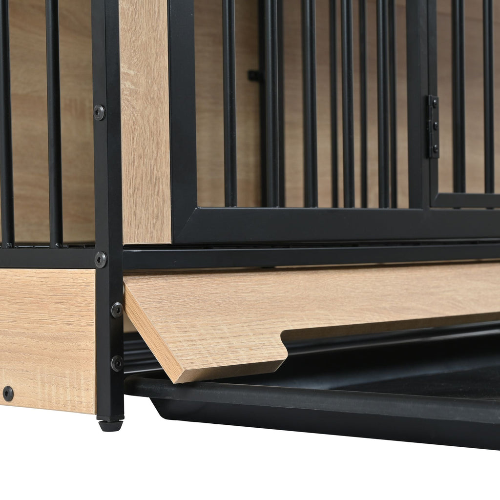 Dog Crate Furniture with Two Combined Room, XL Large Double Dog Cage Furniture with Tray for Medium Large Dogs, Wooden Dog Kennel Furniture - Dog Time Outlet