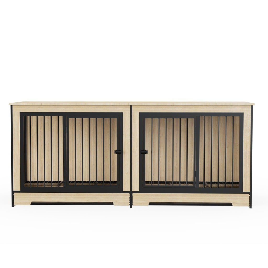 Dog Crate Furniture with Two Combined Room, XL Large Double Dog Cage Furniture with Tray for Medium Large Dogs, Wooden Dog Kennel Furniture - Dog Time Outlet