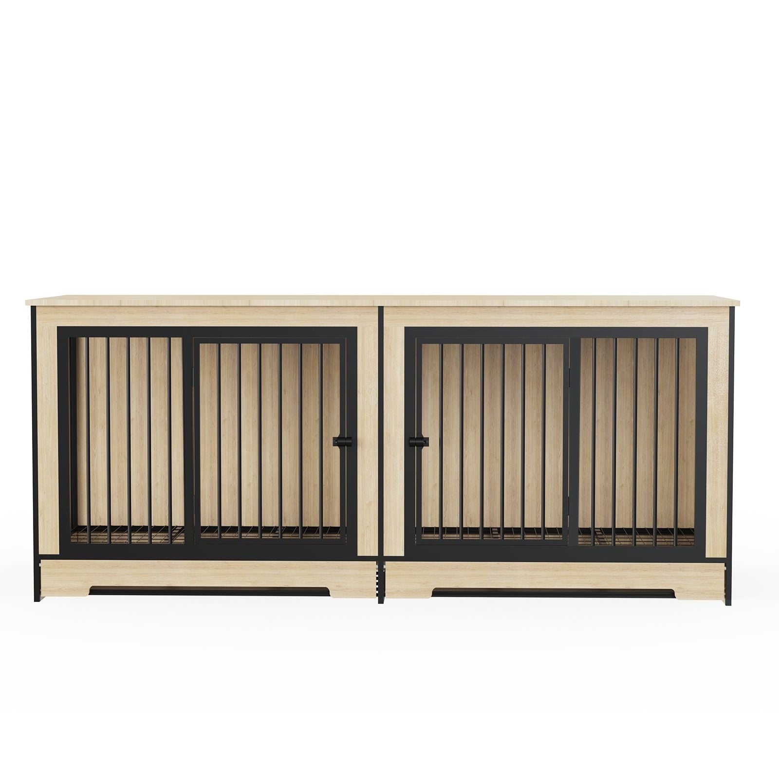 Dog Crate Furniture with Two Combined Room, XL Large Double Dog Cage Furniture with Tray for Medium Large Dogs, Wooden Dog Kennel Furniture - Dog Time Outlet