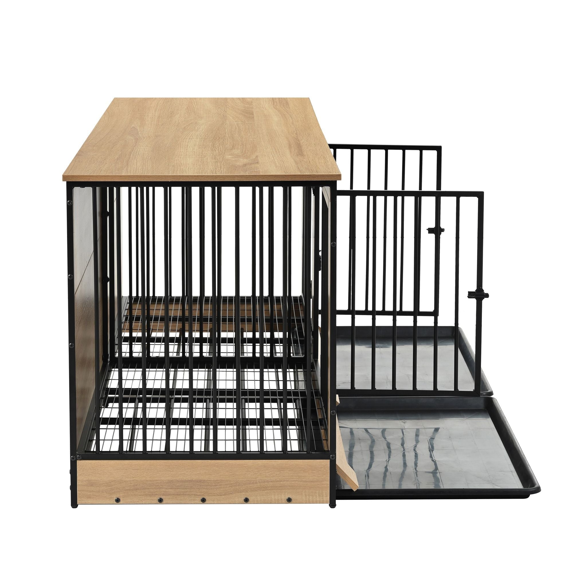 Dog Crate Furniture with Two Combined Room, XL Large Double Dog Cage Furniture with Tray for Medium Large Dogs, Wooden Dog Kennel Furniture - Dog Time Outlet