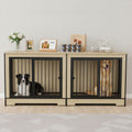 Dog Crate Furniture with Two Combined Room, XL Large Double Dog Cage Furniture with Tray for Medium Large Dogs, Wooden Dog Kennel Furniture - Dog Time Outlet