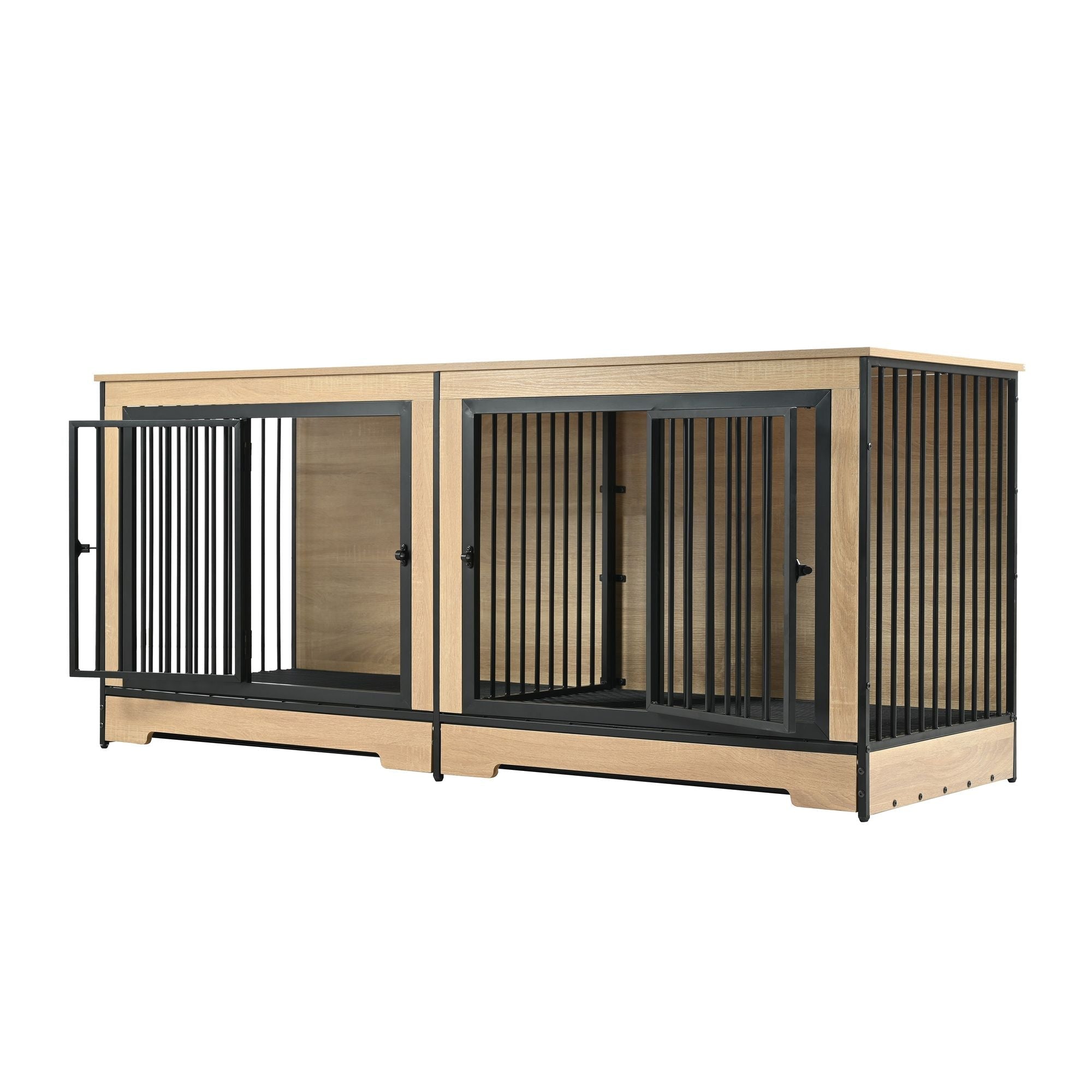 Dog Crate Furniture with Two Combined Room, XL Large Double Dog Cage Furniture with Tray for Medium Large Dogs, Wooden Dog Kennel Furniture - Dog Time Outlet