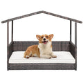 Dog House Outdoor with Canopy, Rattan Dog Bed with Water - resistant Cushion, - Dog Time Outlet