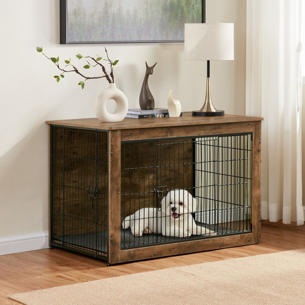 Dog Kennel Furniture, Wooden Dog Crate End Table, Heavy Duty Dog Crate, Decorative Pet Crate Dog Cage for Large Indoor Use (Rustic Brown) 27" L×20" W×23"H - Dog Time Outlet