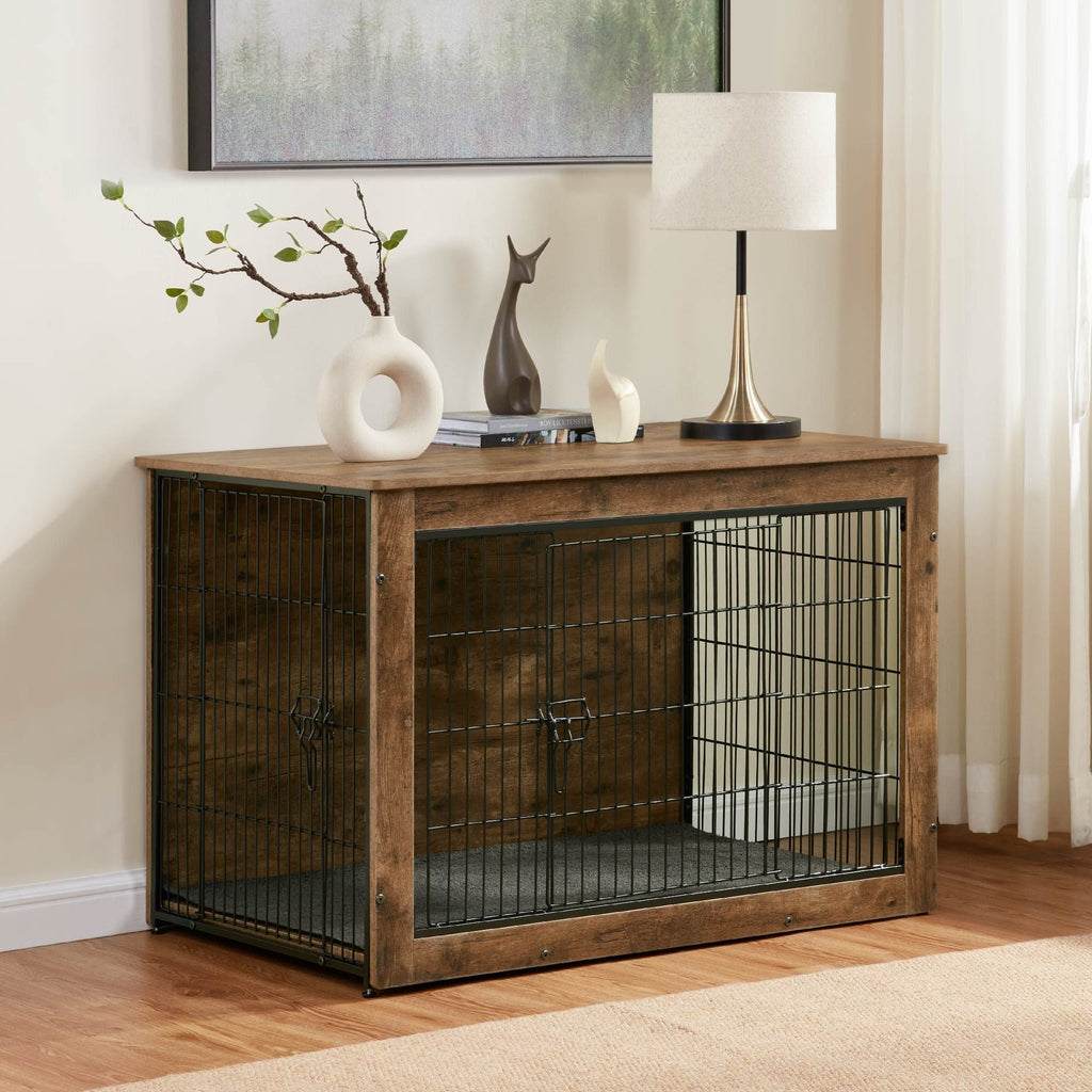 Dog Kennel Furniture, Wooden Dog Crate End Table, Heavy Duty Dog Crate, Decorative Pet Crate Dog Cage for Large Indoor Use (Rustic Brown) 27" L×20" W×23"H - Dog Time Outlet