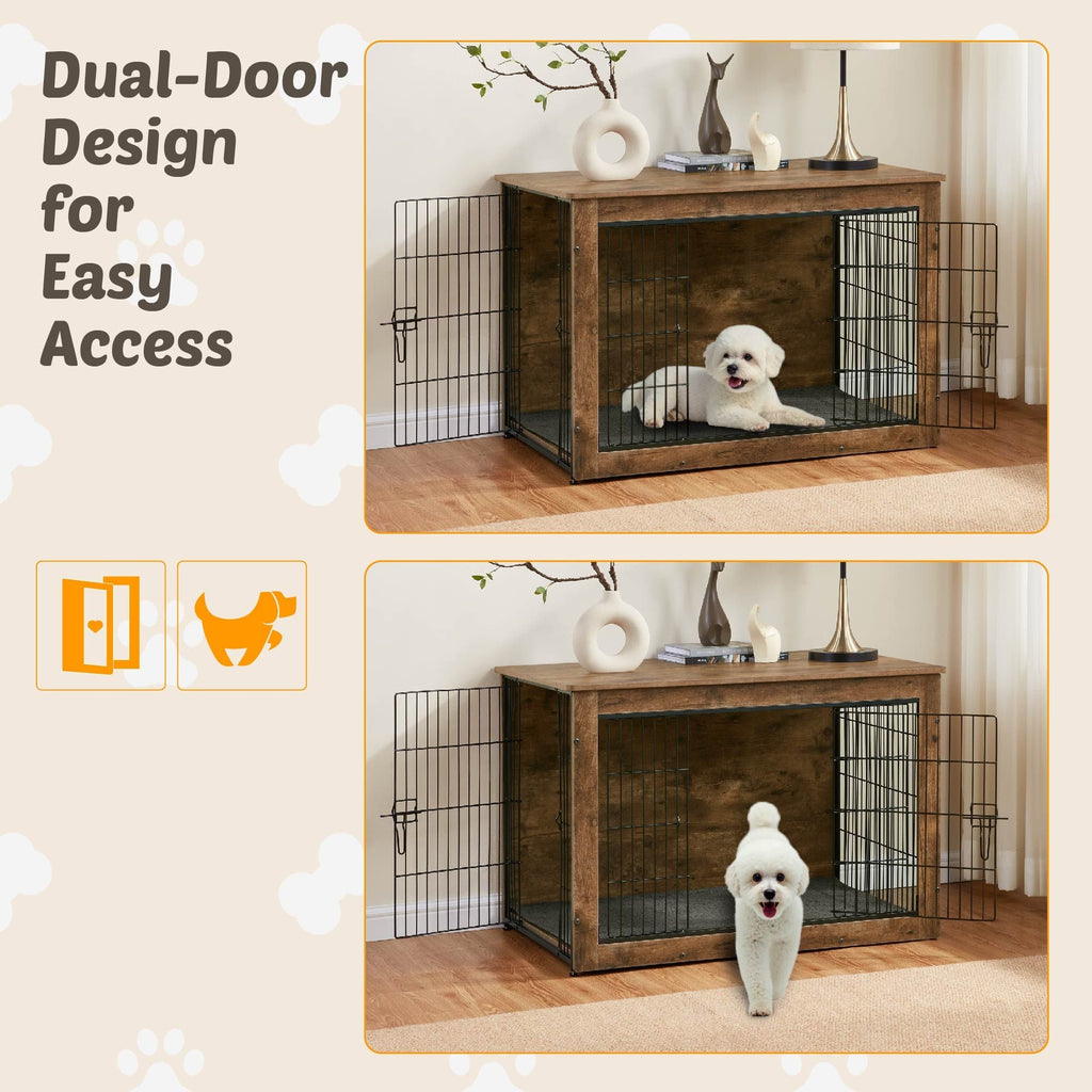 Dog Kennel Furniture, Wooden Dog Crate End Table, Heavy Duty Dog Crate, Decorative Pet Crate Dog Cage for Large Indoor Use (Rustic Brown) 27" L×20" W×23"H - Dog Time Outlet