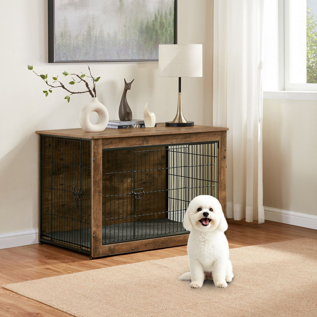 Dog Kennel Furniture, Wooden Dog Crate End Table, Heavy Duty Dog Crate, Decorative Pet Crate Dog Cage for Large Indoor Use (Rustic Brown) 27" L×20" W×23"H - Dog Time Outlet