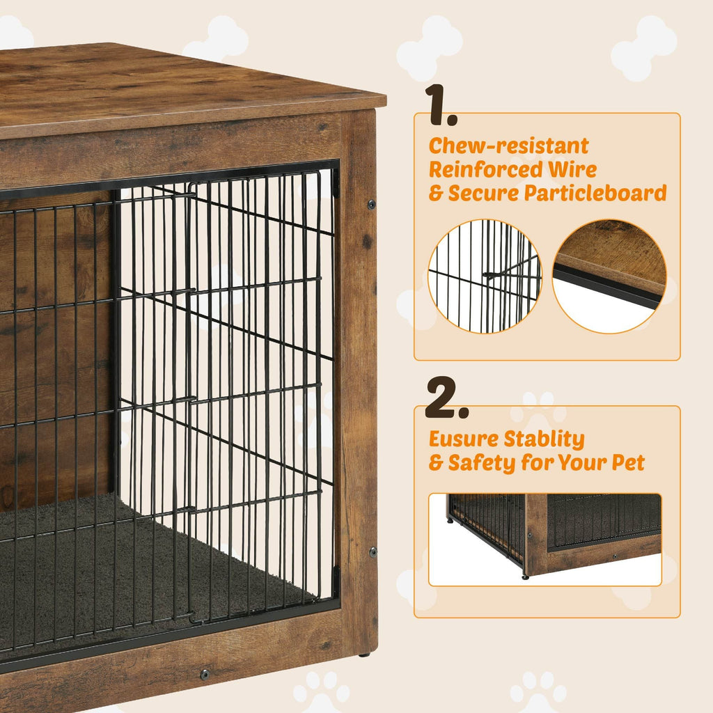 Dog Kennel Furniture, Wooden Dog Crate End Table, Heavy Duty Dog Crate, Decorative Pet Crate Dog Cage for Large Indoor Use (Rustic Brown) 27" L×20" W×23"H - Dog Time Outlet