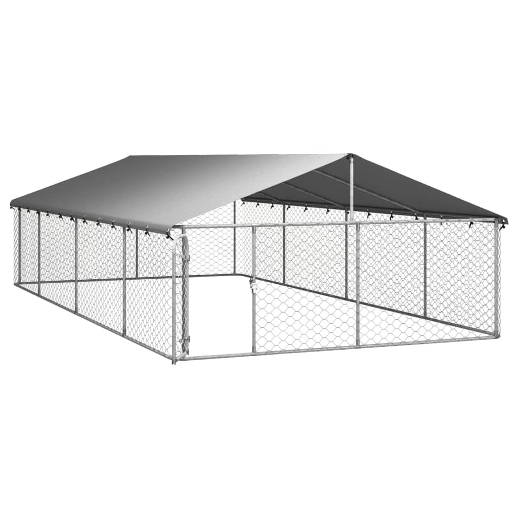 Dog Kennel Silver Galvanized Steel Large Dog Kennel Rectangular - Dog Time Outlet