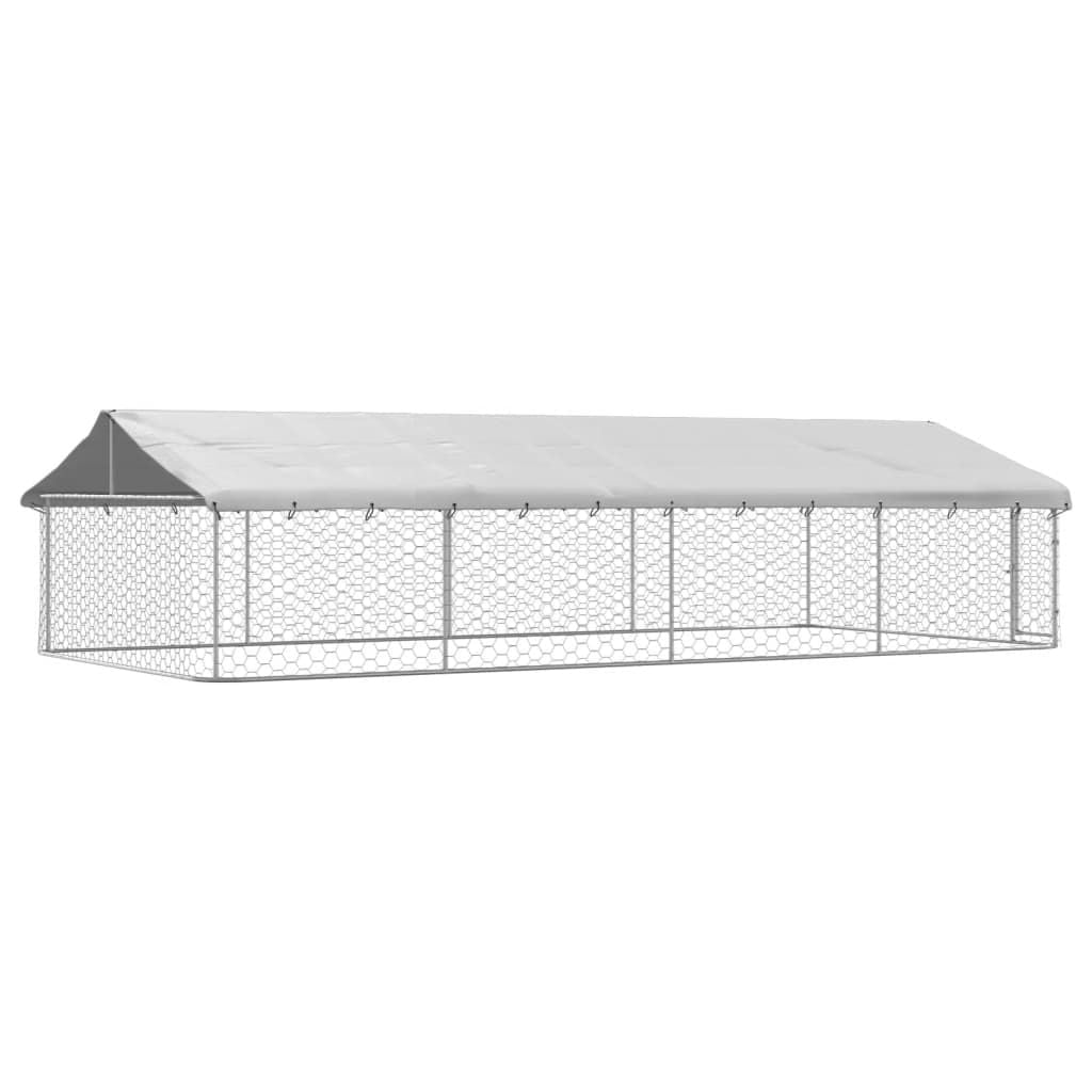 Dog Kennel Silver Galvanized Steel Large Dog Kennel Rectangular - Dog Time Outlet