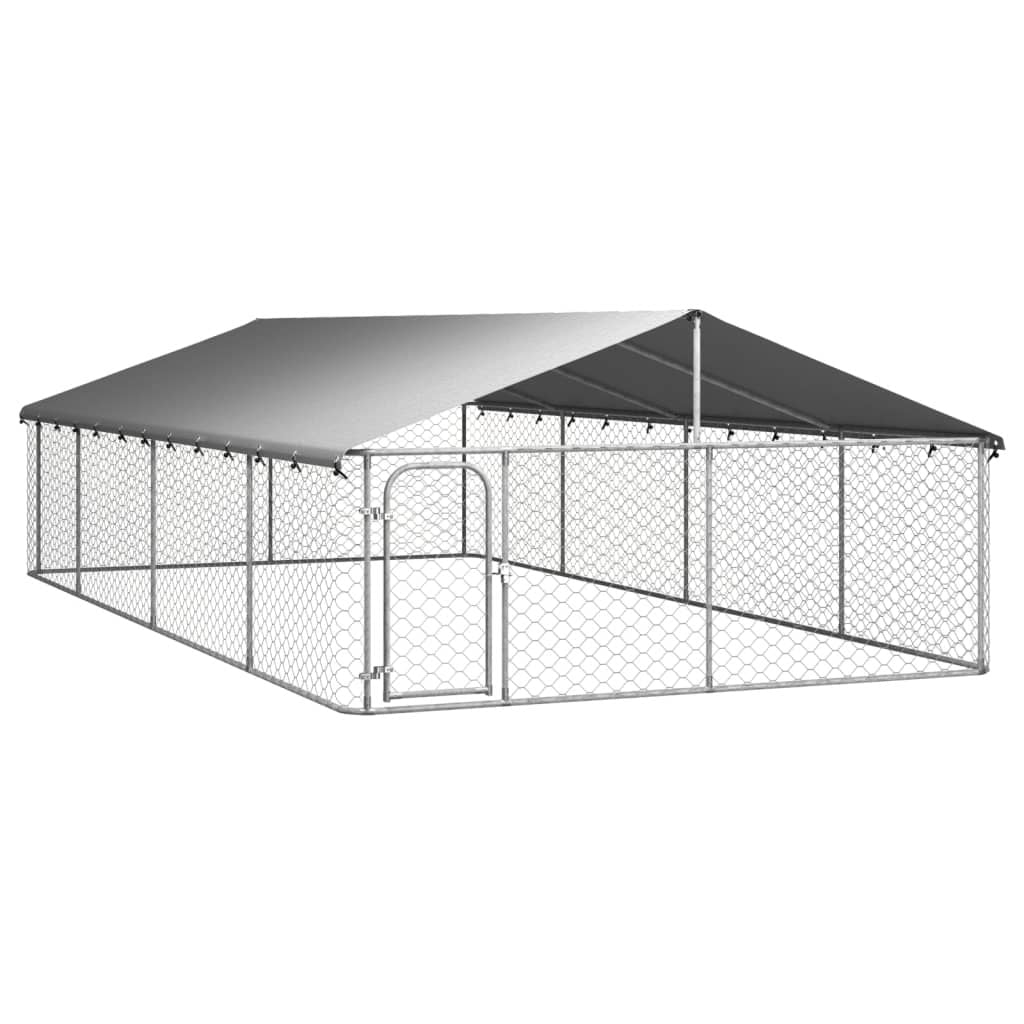 Dog Kennel Silver Galvanized Steel Large Dog Kennel Rectangular - Dog Time Outlet