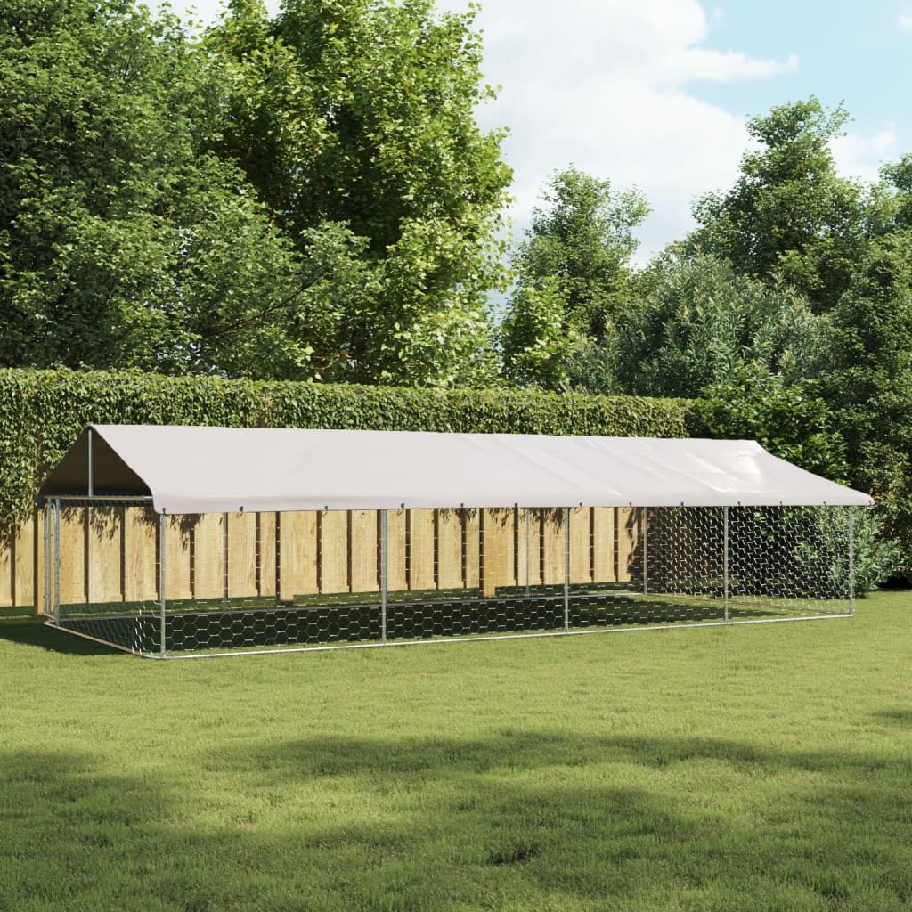 Dog Kennel Silver Galvanized Steel Large Dog Kennel Rectangular - Dog Time Outlet