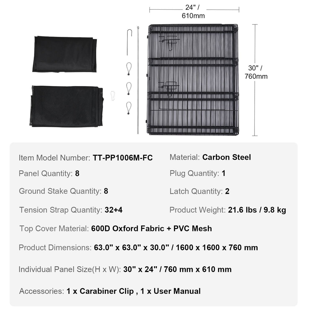 Dog Playpen, 8 Pcs 30"H x 24"W Panels Foldable Metal Pet Exercise Pen, Dog Fence Indoor and Outdoor Pen with Door, Bottom Pad and Top Cover, Pet Playpen for Dogs, Cats, Other Small Animals - Dog Time Outlet