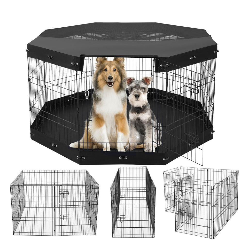 Dog Playpen, 8 Pcs 30"H x 24"W Panels Foldable Metal Pet Exercise Pen, Dog Fence Indoor and Outdoor Pen with Door, Bottom Pad and Top Cover, Pet Playpen for Dogs, Cats, Other Small Animals - Dog Time Outlet