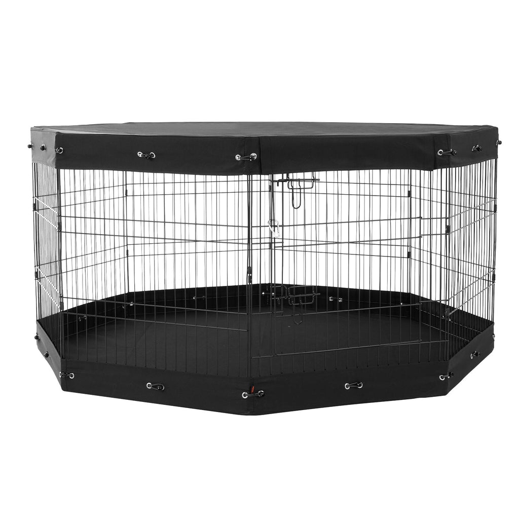 Dog Playpen, 8 Pcs 30"H x 24"W Panels Foldable Metal Pet Exercise Pen, Dog Fence Indoor and Outdoor Pen with Door, Bottom Pad and Top Cover, Pet Playpen for Dogs, Cats, Other Small Animals - Dog Time Outlet