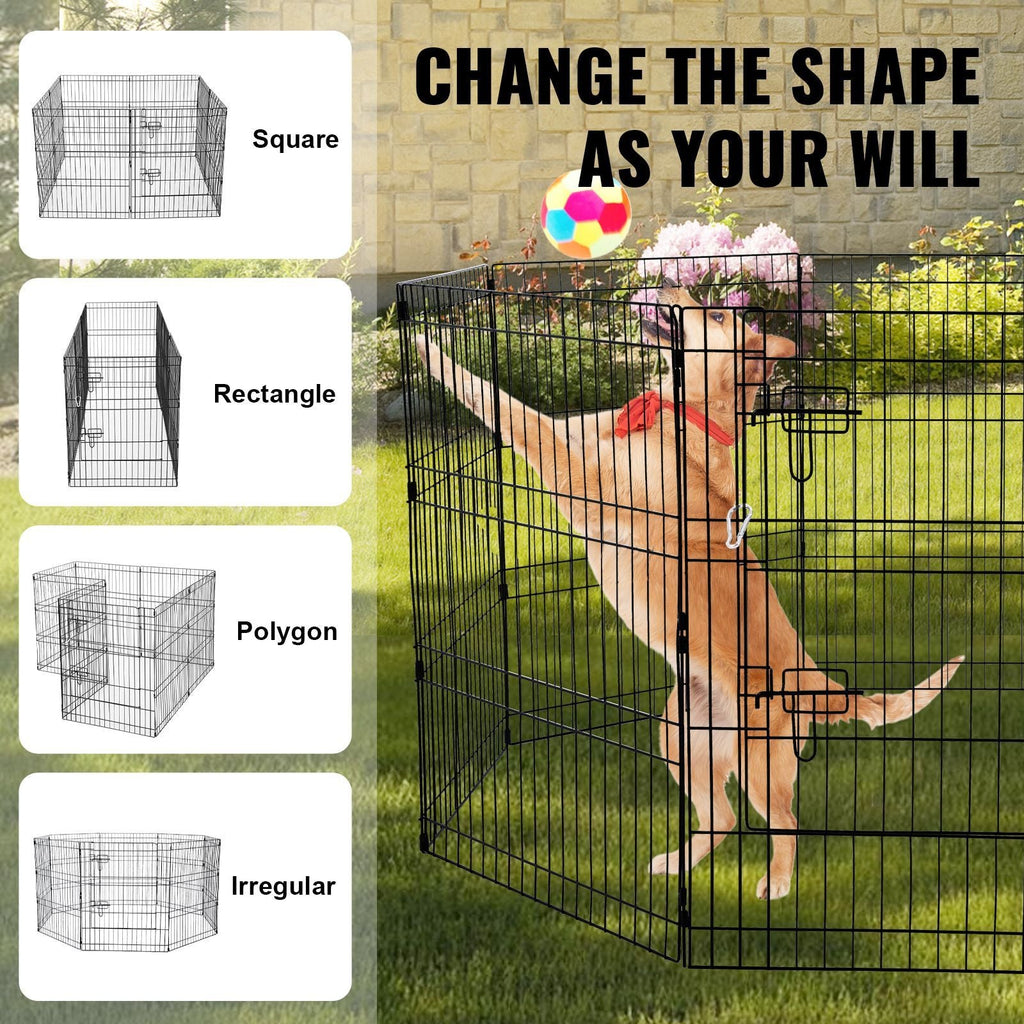 Dog Playpen, 8 Pcs 30"H x 24"W Panels Foldable Metal Pet Exercise Pen, Dog Fence Indoor and Outdoor Pen with Door, Bottom Pad and Top Cover, Pet Playpen for Dogs, Cats, Other Small Animals - Dog Time Outlet