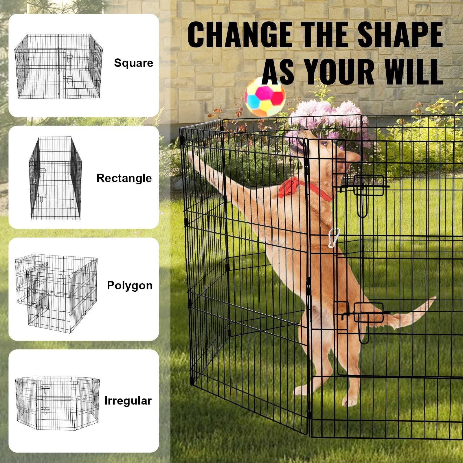 Dog Playpen, 8 Pcs 30"H x 24"W Panels Foldable Metal Pet Exercise Pen, Dog Fence Indoor and Outdoor Pen with Door, Bottom Pad and Top Cover, Pet Playpen for Dogs, Cats, Other Small Animals - Dog Time Outlet