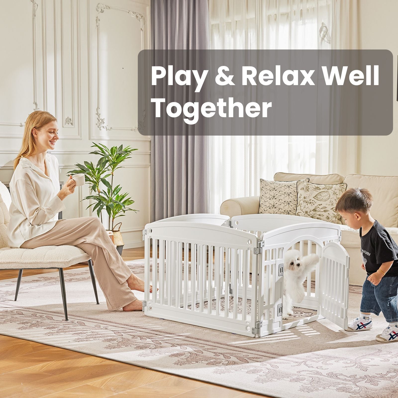 Dog Playpen Safe & Secure Indoor/Outdoor Pet Fence | Folding & Portable | Ideal for Small to Medium Dogs | Easy to Clean - Dog Time Outlet