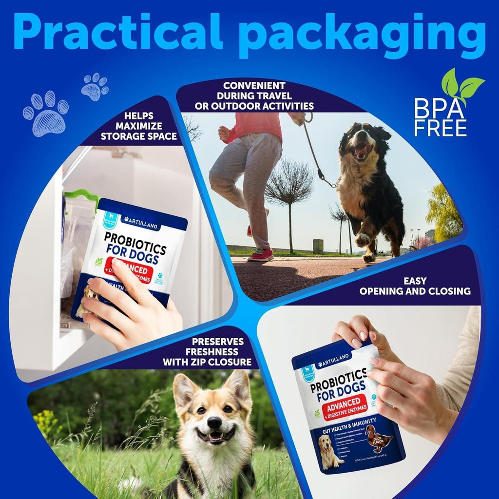 Dog Probiotics Gut Health Itchy Skin Allergies & Immunity Support Yeast Balance Dog Probiotic Chews with Prebiotics Dog Probiotics and Digestive Enzymes Reduce Diarrhea - Dog Time Outlet