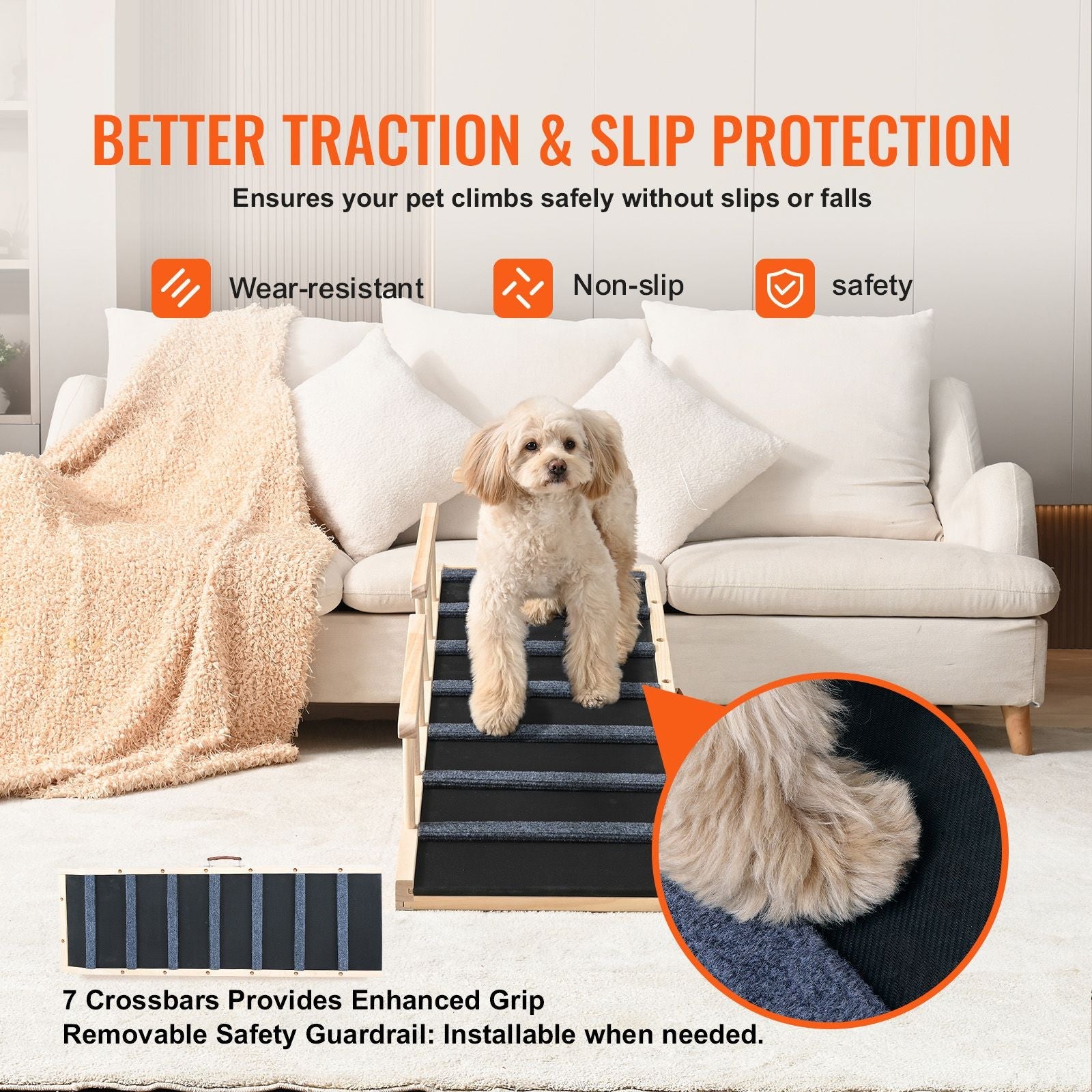 Dog Ramp, Folding Pet Ramp for Bed, Adjustable Dog Ramp for Small, Large, Old Dogs & Cats, Wooden Pet Ramp with 47.2" Long Ramp, Adjustable from 13.8" to 27.6", Suitable for Couch, Sofa, Car - Dog Time Outlet