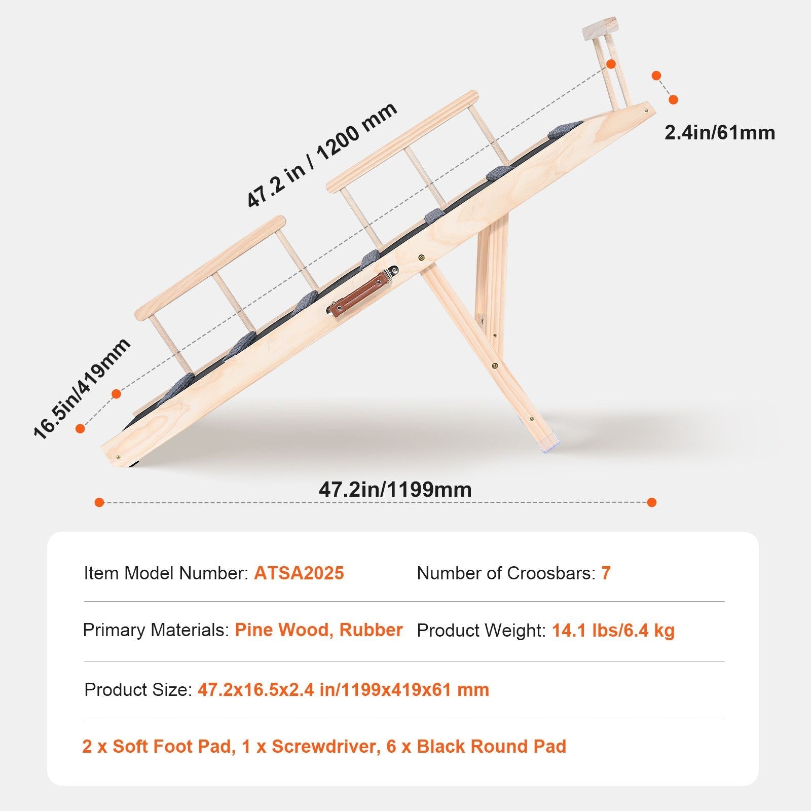 Dog Ramp, Folding Pet Ramp for Bed, Adjustable Dog Ramp for Small, Large, Old Dogs & Cats, Wooden Pet Ramp with 47.2" Long Ramp, Adjustable from 13.8" to 27.6", Suitable for Couch, Sofa, Car - Dog Time Outlet