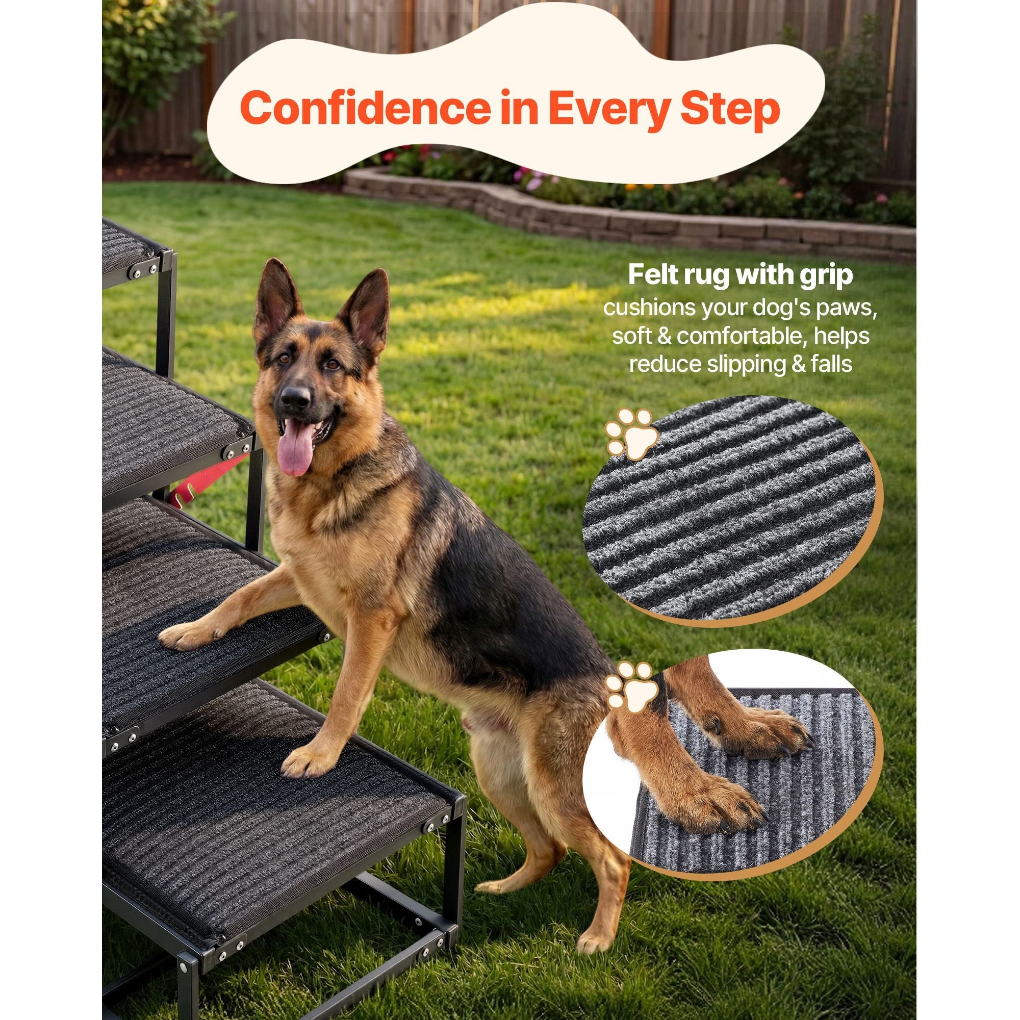 Dog Stairs for Car, 4 Steps Extra Wide Foldable Dog Ramp for Large Dogs with Non - Slip Rug Surface, Portable Lightweight Pet Ladder for Car, SUV, Truck, High Beds, Sofas, Support up to 200 lbs - Dog Time Outlet