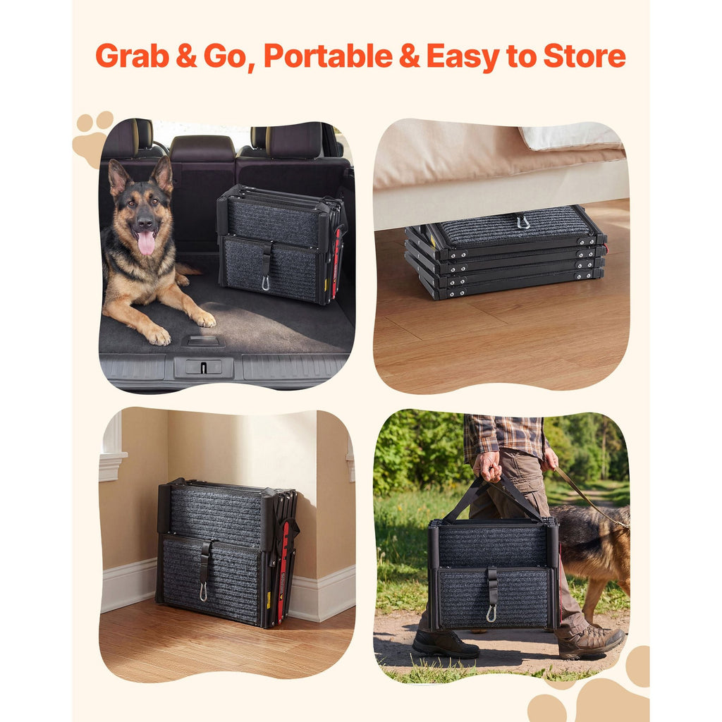 Dog Stairs for Car, 4 Steps Extra Wide Foldable Dog Ramp for Large Dogs with Non - Slip Rug Surface, Portable Lightweight Pet Ladder for Car, SUV, Truck, High Beds, Sofas, Support up to 200 lbs - Dog Time Outlet