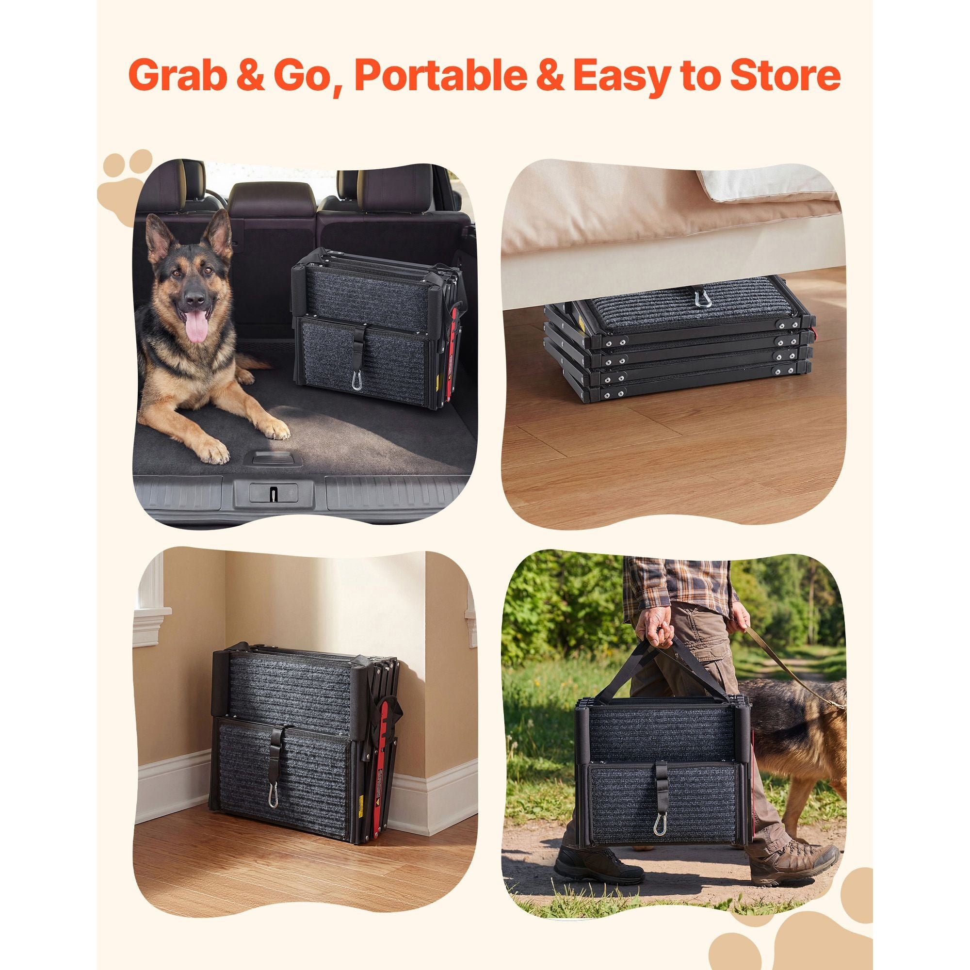 Dog Stairs for Car, 4 Steps Extra Wide Foldable Dog Ramp for Large Dogs with Non - Slip Rug Surface, Portable Lightweight Pet Ladder for Car, SUV, Truck, High Beds, Sofas, Support up to 200 lbs - Dog Time Outlet