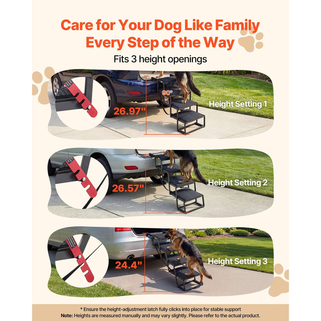 Dog Stairs for Car, 4 Steps Extra Wide Foldable Dog Ramp for Large Dogs with Non - Slip Rug Surface, Portable Lightweight Pet Ladder for Car, SUV, Truck, High Beds, Sofas, Support up to 200 lbs - Dog Time Outlet