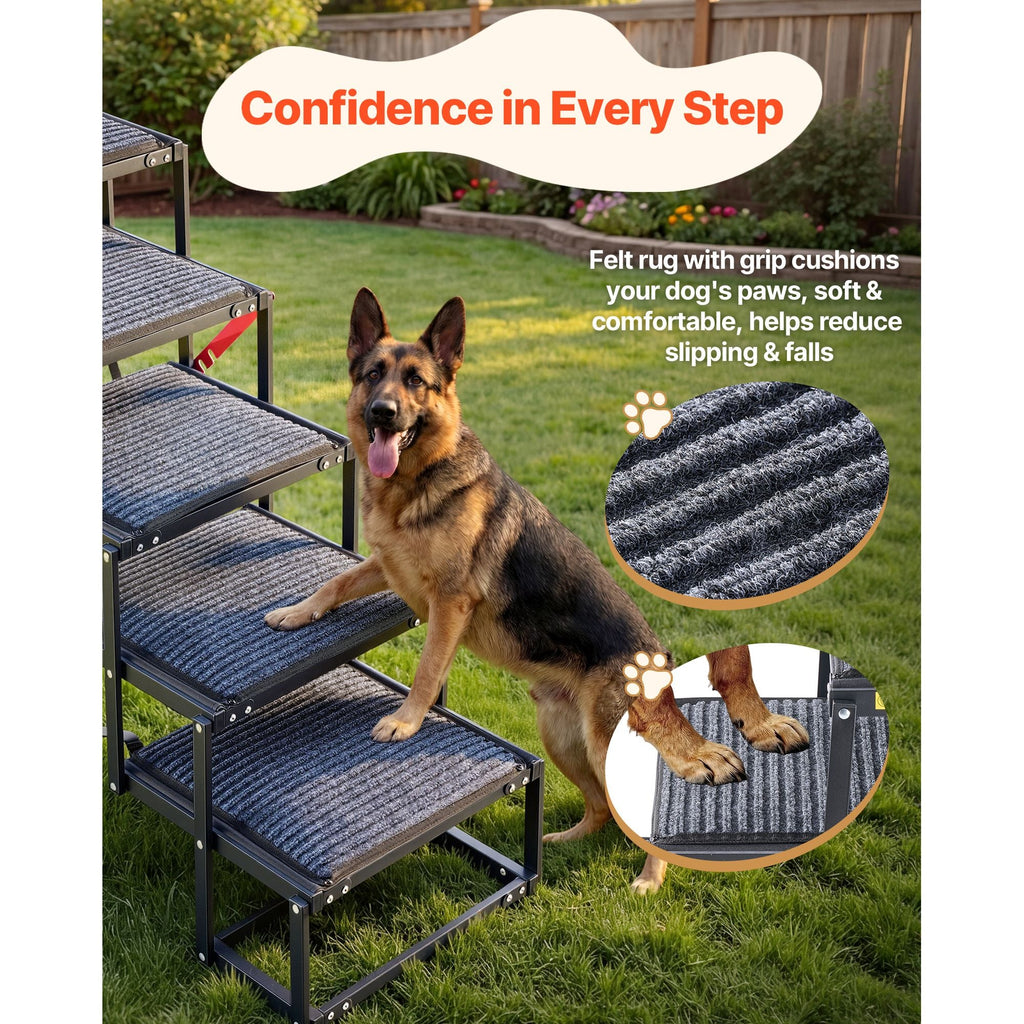 Dog Stairs for Car, 5 Steps Extra Wide Foldable Dog Ramp for Large Dogs with Non - Slip Rug Surface, Portable Lightweight Pet Ladder for Car, SUV, Truck, High Beds, Sofas, Support up to 200 lbs - Dog Time Outlet