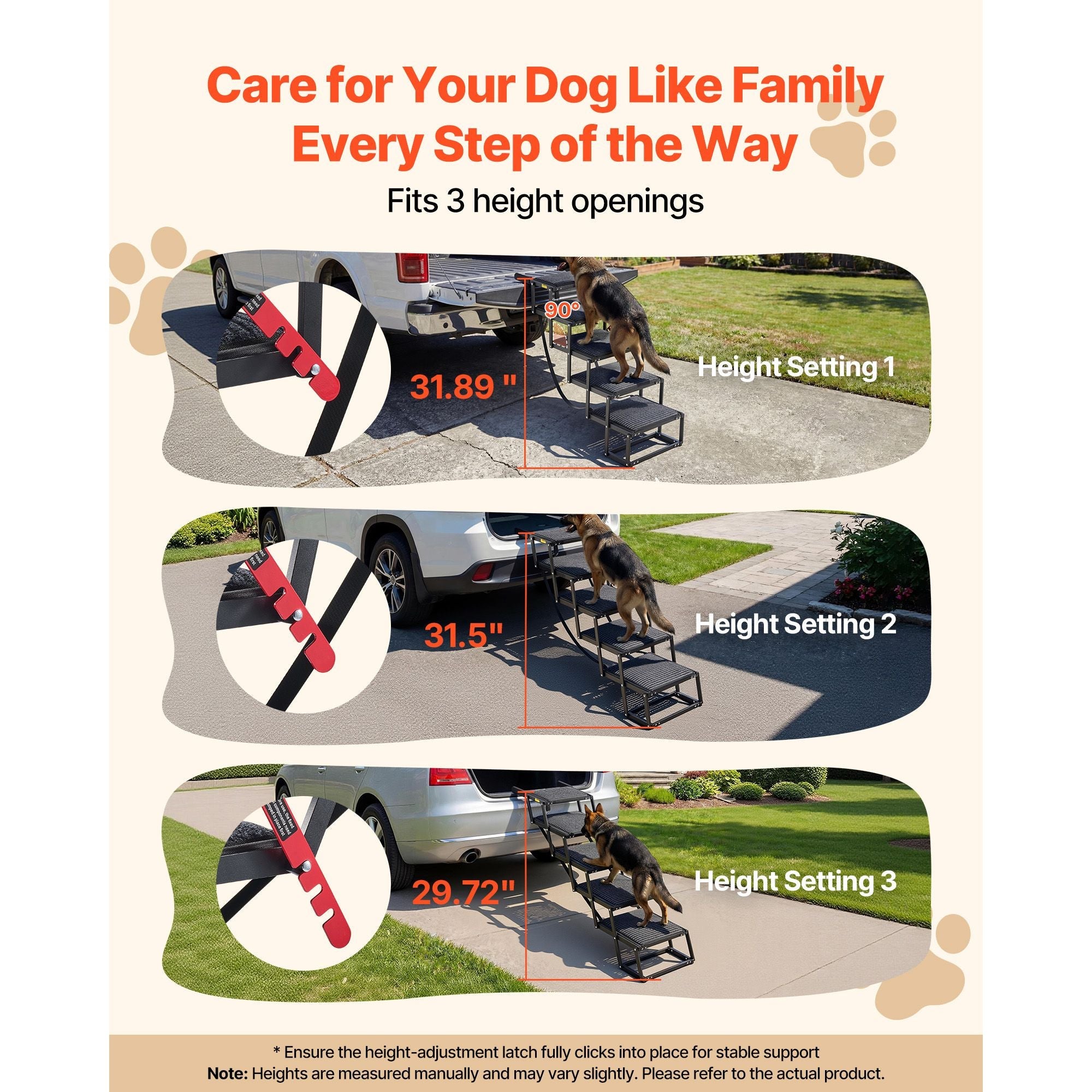 Dog Stairs for Car, 5 Steps Extra Wide Foldable Dog Ramp for Large Dogs with Non - Slip Rug Surface, Portable Lightweight Pet Ladder for Car, SUV, Truck, High Beds, Sofas, Support up to 200 lbs - Dog Time Outlet