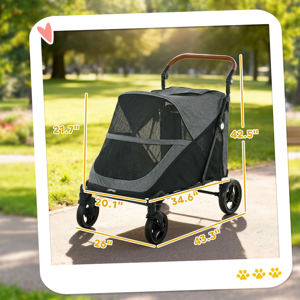 Dog Stroller for Large Dogs Up to 66 LBS with All - Terrain Spring Suspension, 8 - Position Adjustable Handle, Gray - Dog Time Outlet