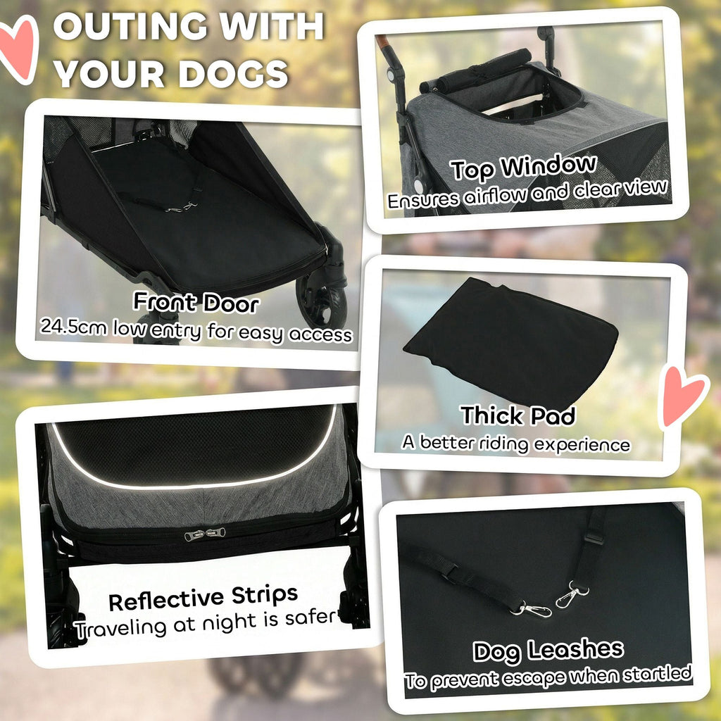 Dog Stroller for Large Dogs Up to 66 LBS with All - Terrain Spring Suspension, 8 - Position Adjustable Handle, Gray - Dog Time Outlet