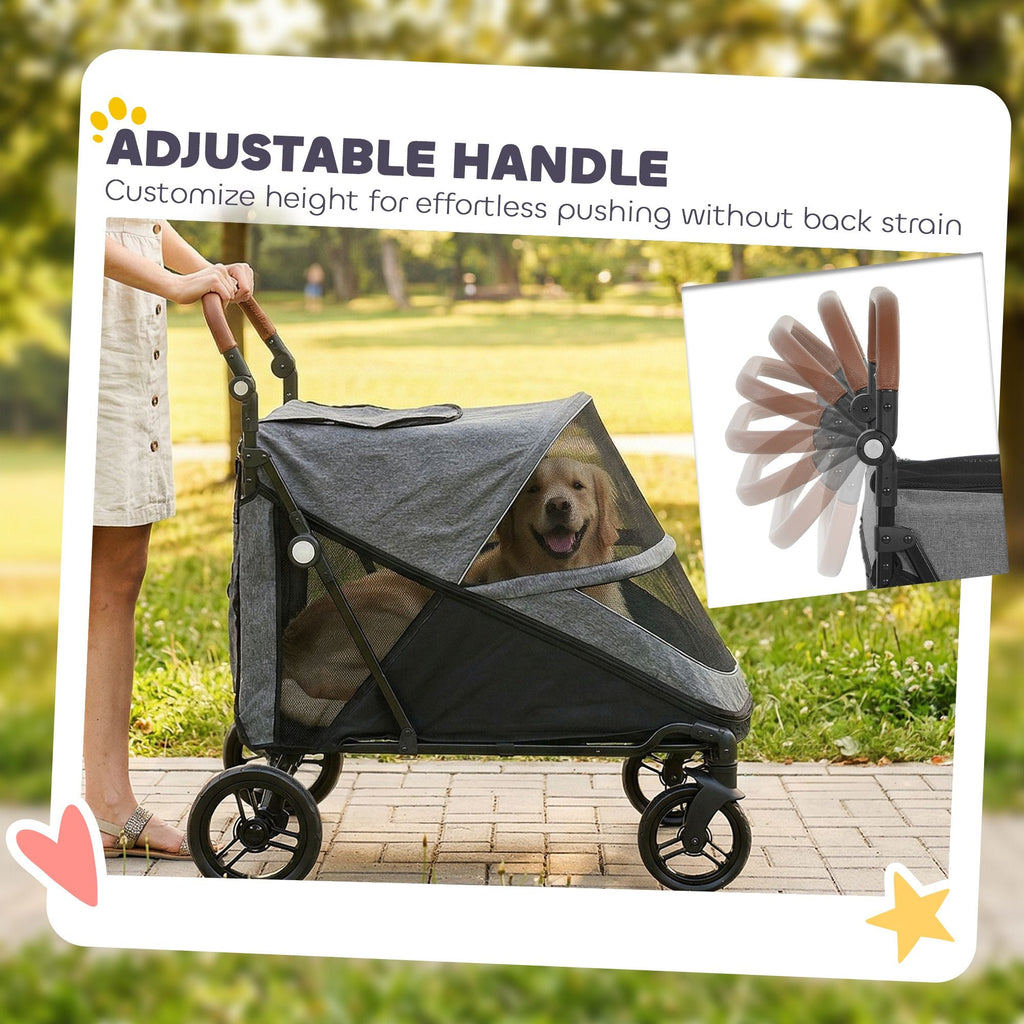 Dog Stroller for Large Dogs Up to 66 LBS with All - Terrain Spring Suspension, 8 - Position Adjustable Handle, Gray - Dog Time Outlet