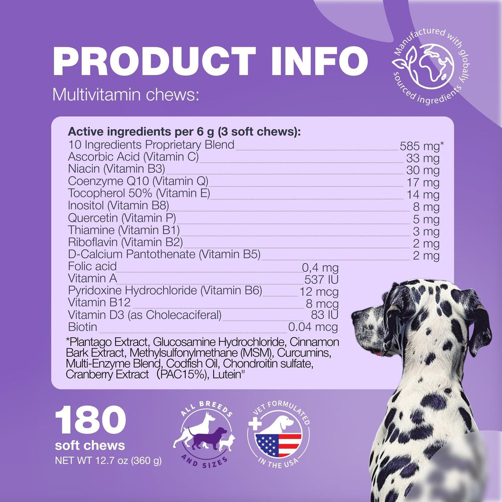 Dog Vitamins 15 in 1 Dog Multivitamin Chews with MSM for Hip & Joint Health Dog Supplement for Itchy Skin Relief Multivitamin for Dogs Immune Support with Enzymes Skin & Coat Mobility Support - Dog Time Outlet