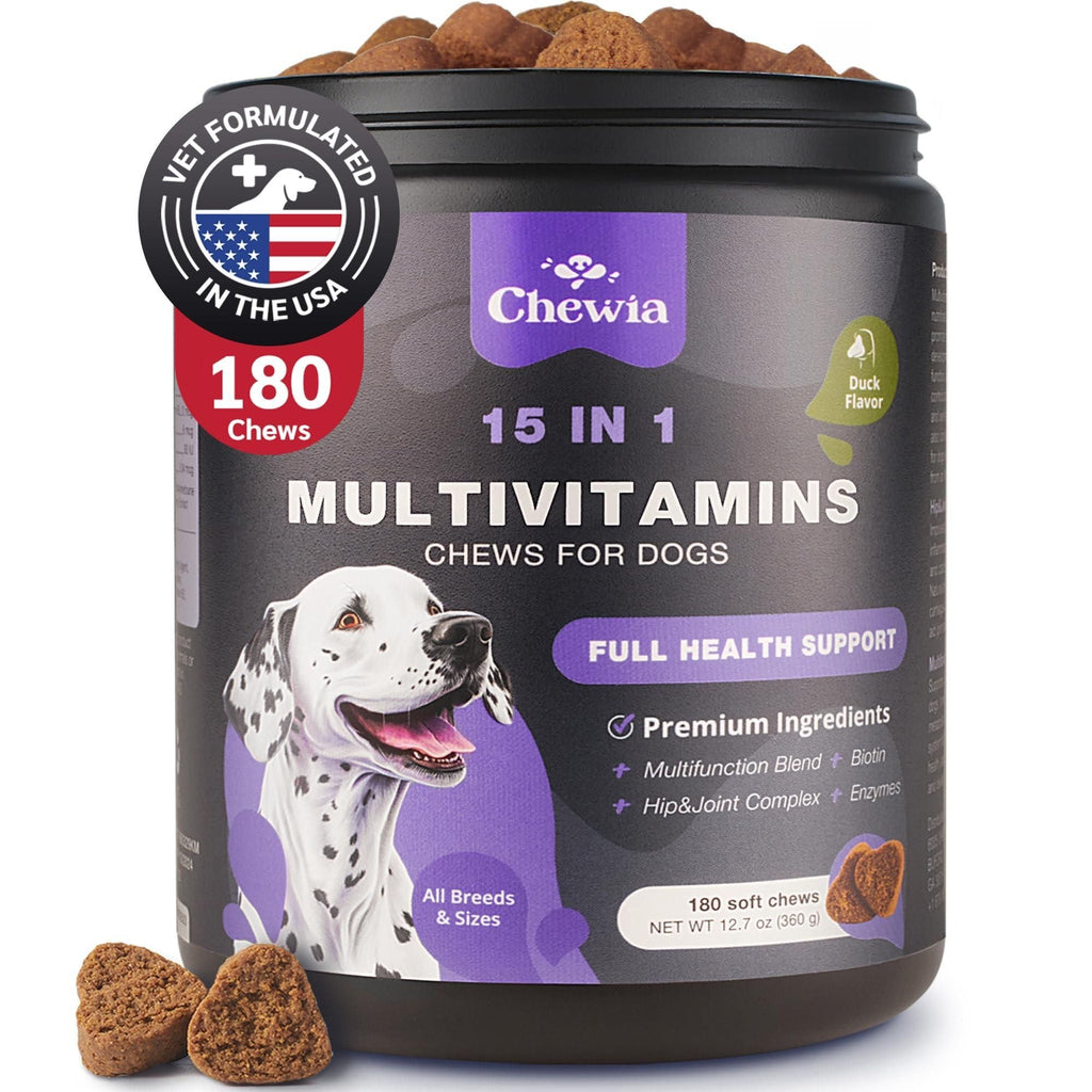 Dog Vitamins 15 in 1 Dog Multivitamin Chews with MSM for Hip & Joint Health Dog Supplement for Itchy Skin Relief Multivitamin for Dogs Immune Support with Enzymes Skin & Coat Mobility Support - Dog Time Outlet