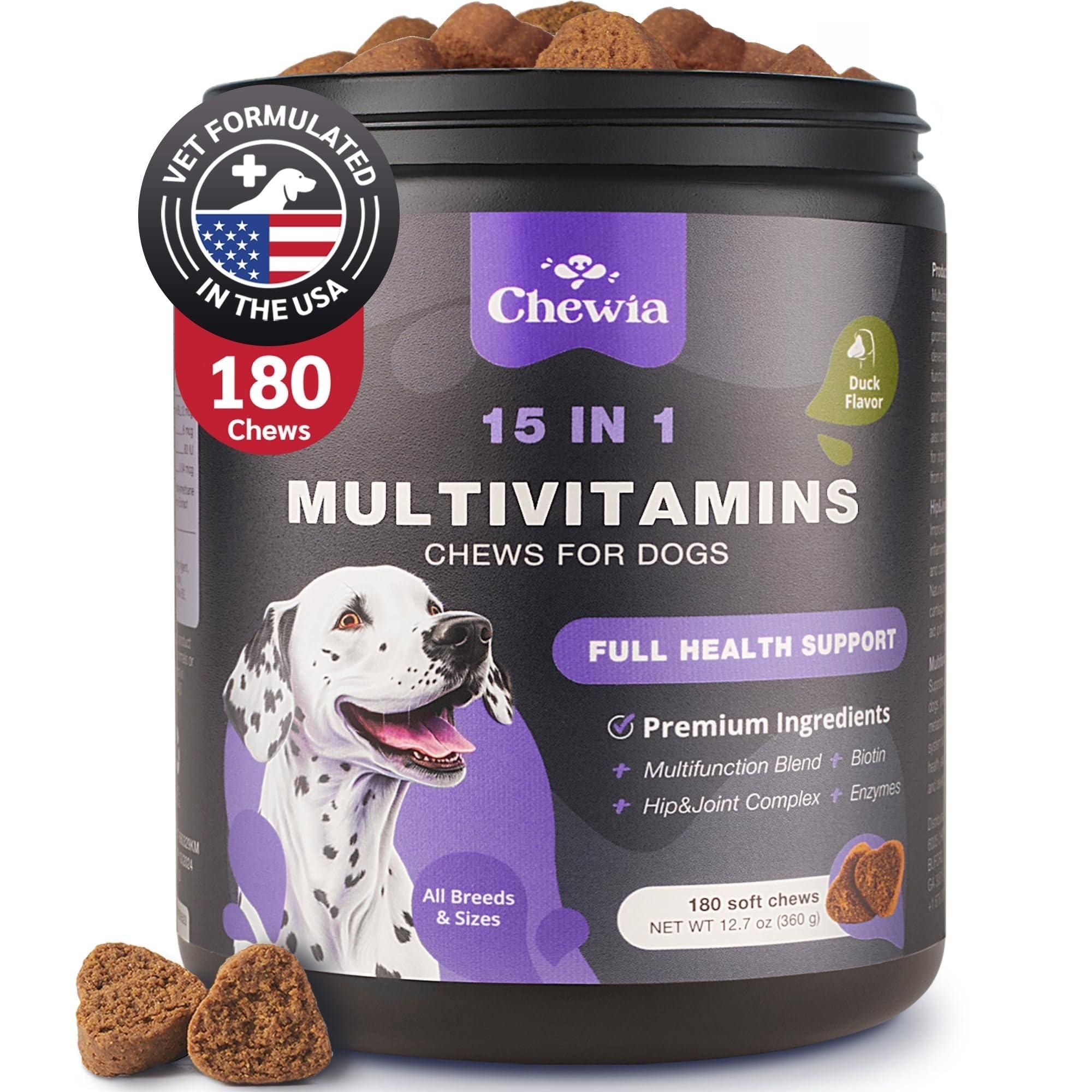 Dog Vitamins 15 in 1 Dog Multivitamin Chews with MSM for Hip & Joint Health Dog Supplement for Itchy Skin Relief Multivitamin for Dogs Immune Support with Enzymes Skin & Coat Mobility Support - Dog Time Outlet