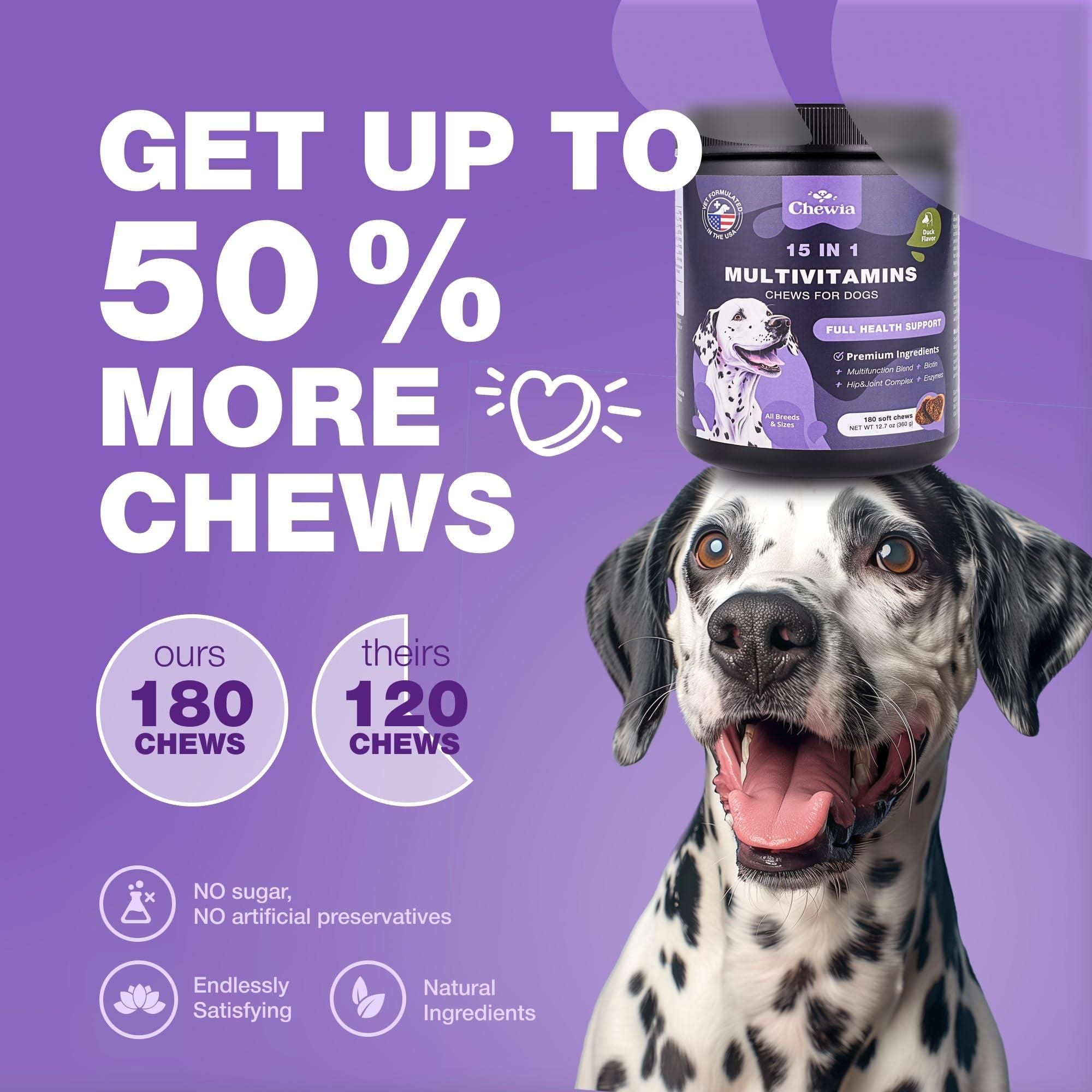 Dog Vitamins 15 in 1 Dog Multivitamin Chews with MSM for Hip & Joint Health Dog Supplement for Itchy Skin Relief Multivitamin for Dogs Immune Support with Enzymes Skin & Coat Mobility Support - Dog Time Outlet