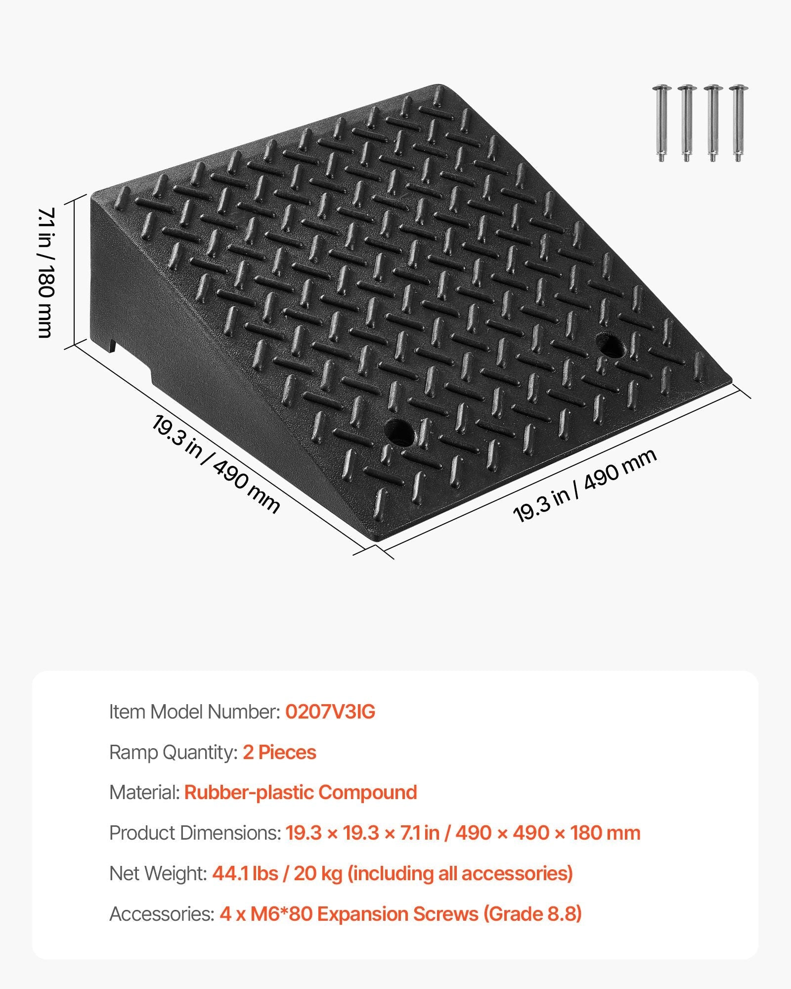 Driveway Curb Ramp, 7000 lbs Load Capacity, 7 Inches Rise Height Heavy Duty Curbside Bridge Ramp with Drainage Tank for Wheelchairs, Strollers, Motorcycles, Cars, Lawn Mowers & Trailers, 2 Pack - Dog Time Outlet
