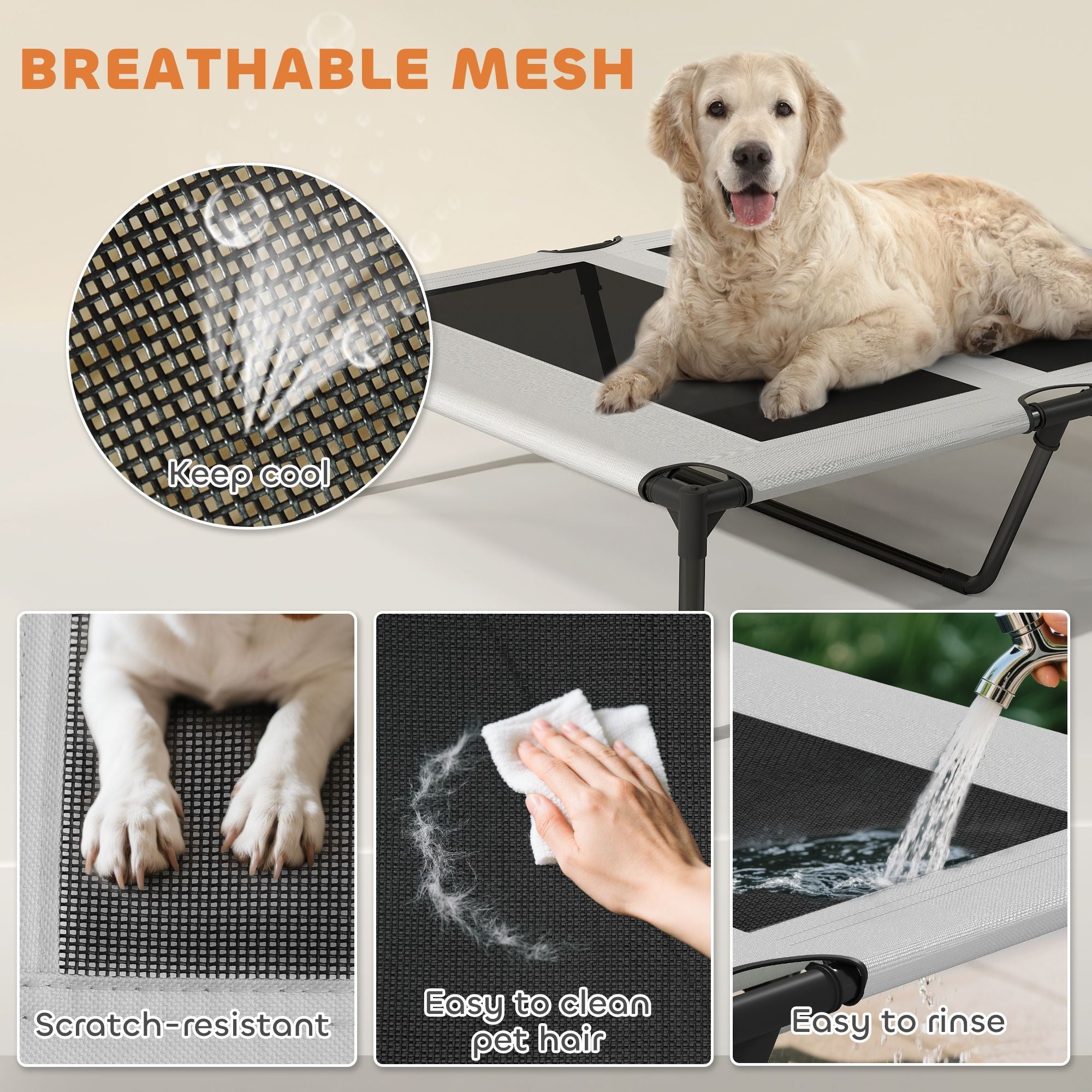 Elevated Dog Bed with Removable Canopy, Portable Outside Raised Pet Cot with Cooling Pad, Storage Bag, 36" x 29.5" x 35" - Dog Time Outlet
