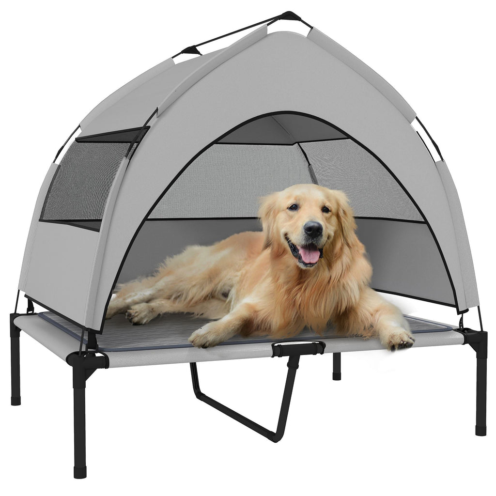 Elevated Dog Bed with Removable Canopy, Portable Outside Raised Pet Cot with Cooling Pad, Storage Bag, 36" x 29.5" x 35" - Dog Time Outlet
