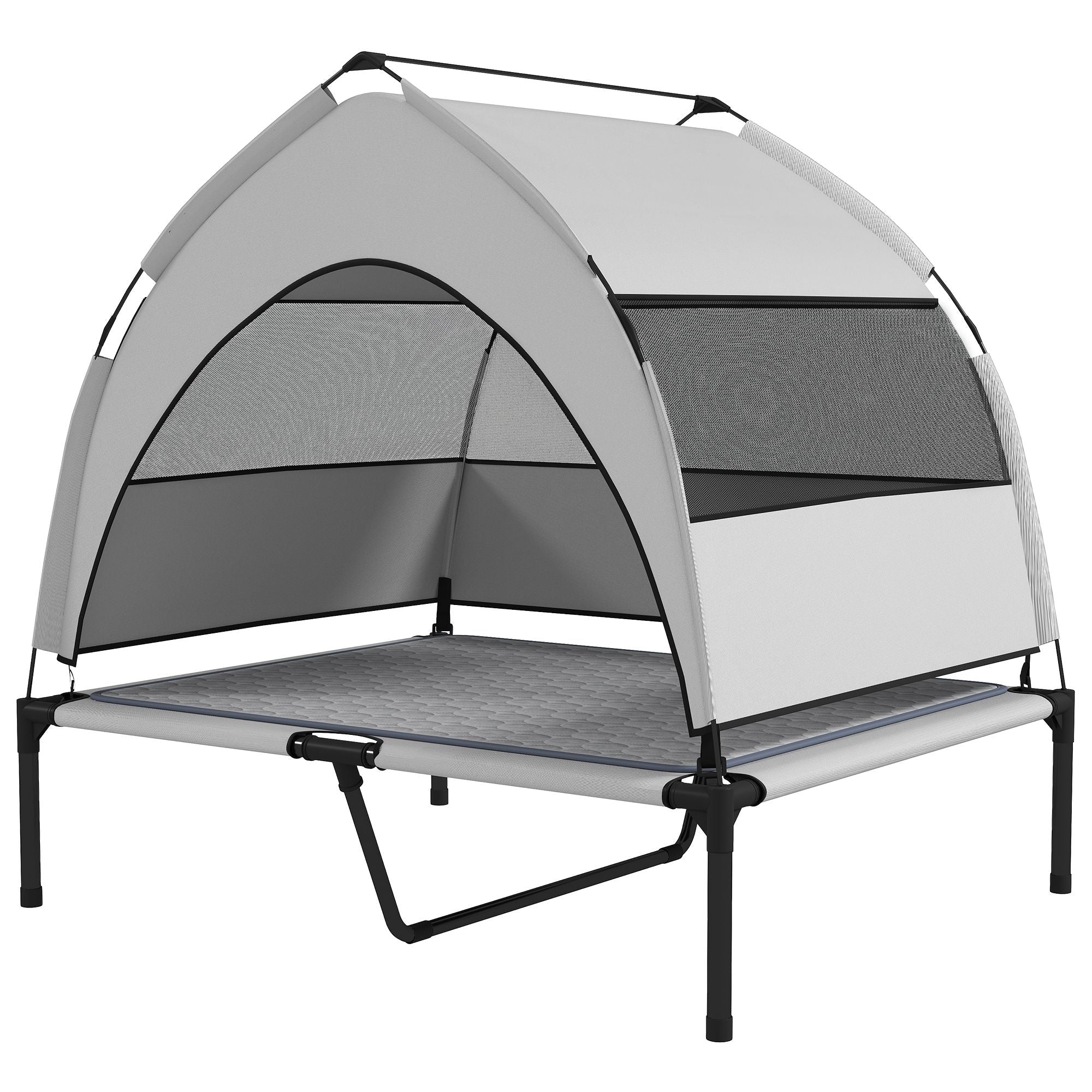 Elevated Dog Bed with Removable Canopy, Portable Outside Raised Pet Cot with Cooling Pad, Storage Bag, 36" x 29.5" x 35" - Dog Time Outlet