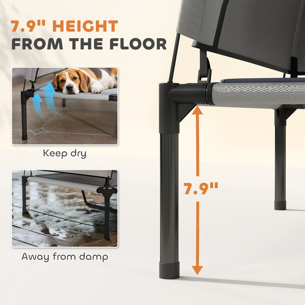Elevated Dog Bed with Removable Canopy, Portable Outside Raised Pet Cot with Cooling Pad, Storage Bag, 36" x 29.5" x 35" - Dog Time Outlet