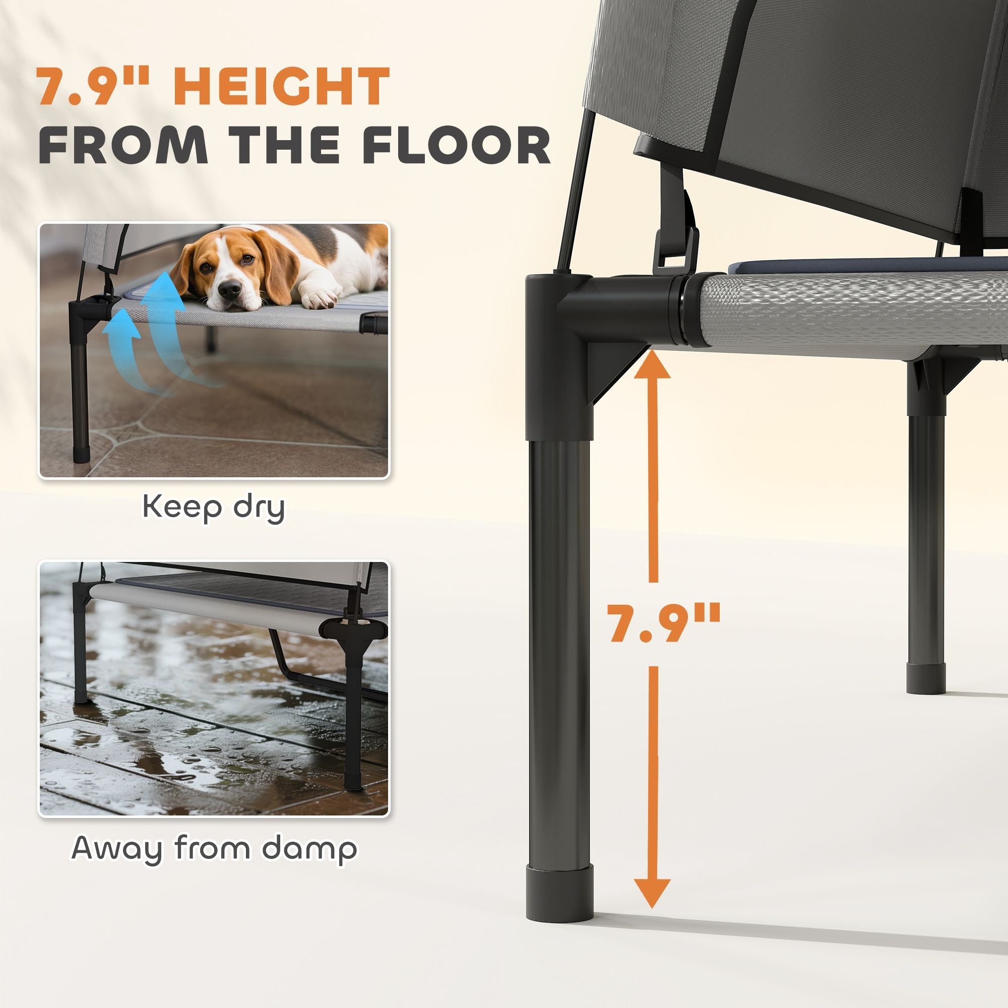 Elevated Dog Bed with Removable Canopy, Portable Outside Raised Pet Cot with Cooling Pad, Storage Bag, 36" x 29.5" x 35" - Dog Time Outlet
