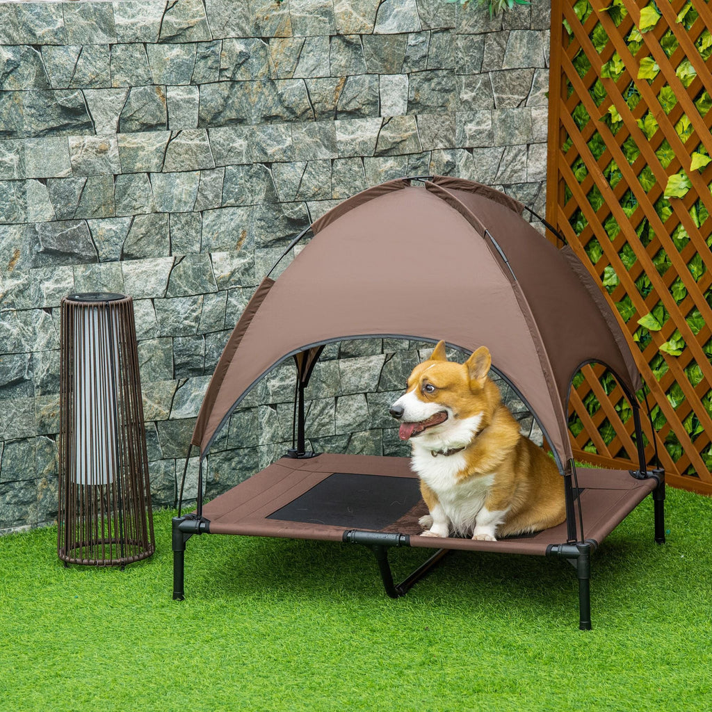 Elevated Portable Dog Cot Pet Bed with UV Protection Canopy Shade, 36 inch, Coffee - Dog Time Outlet