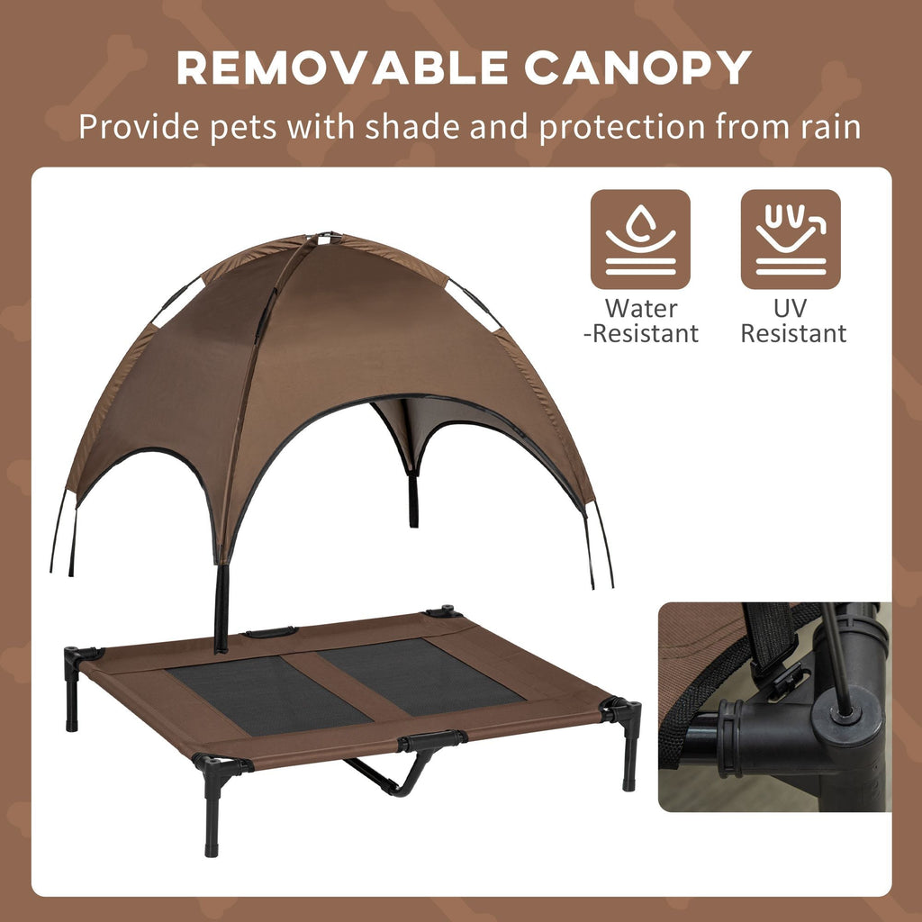 Elevated Portable Dog Cot Pet Bed with UV Protection Canopy Shade, 36 inch, Coffee - Dog Time Outlet