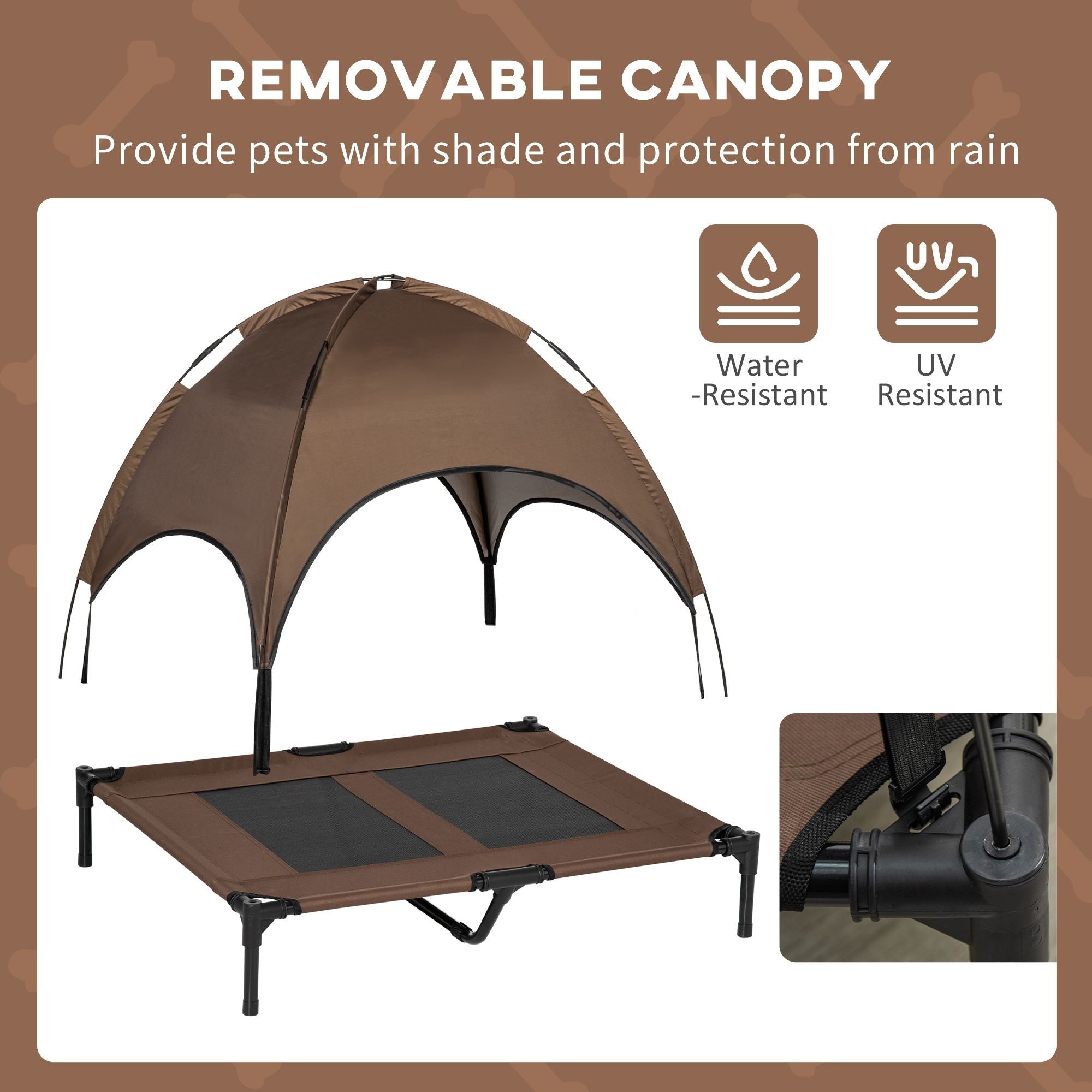 Elevated Portable Dog Cot Pet Bed with UV Protection Canopy Shade, 36 inch, Coffee - Dog Time Outlet